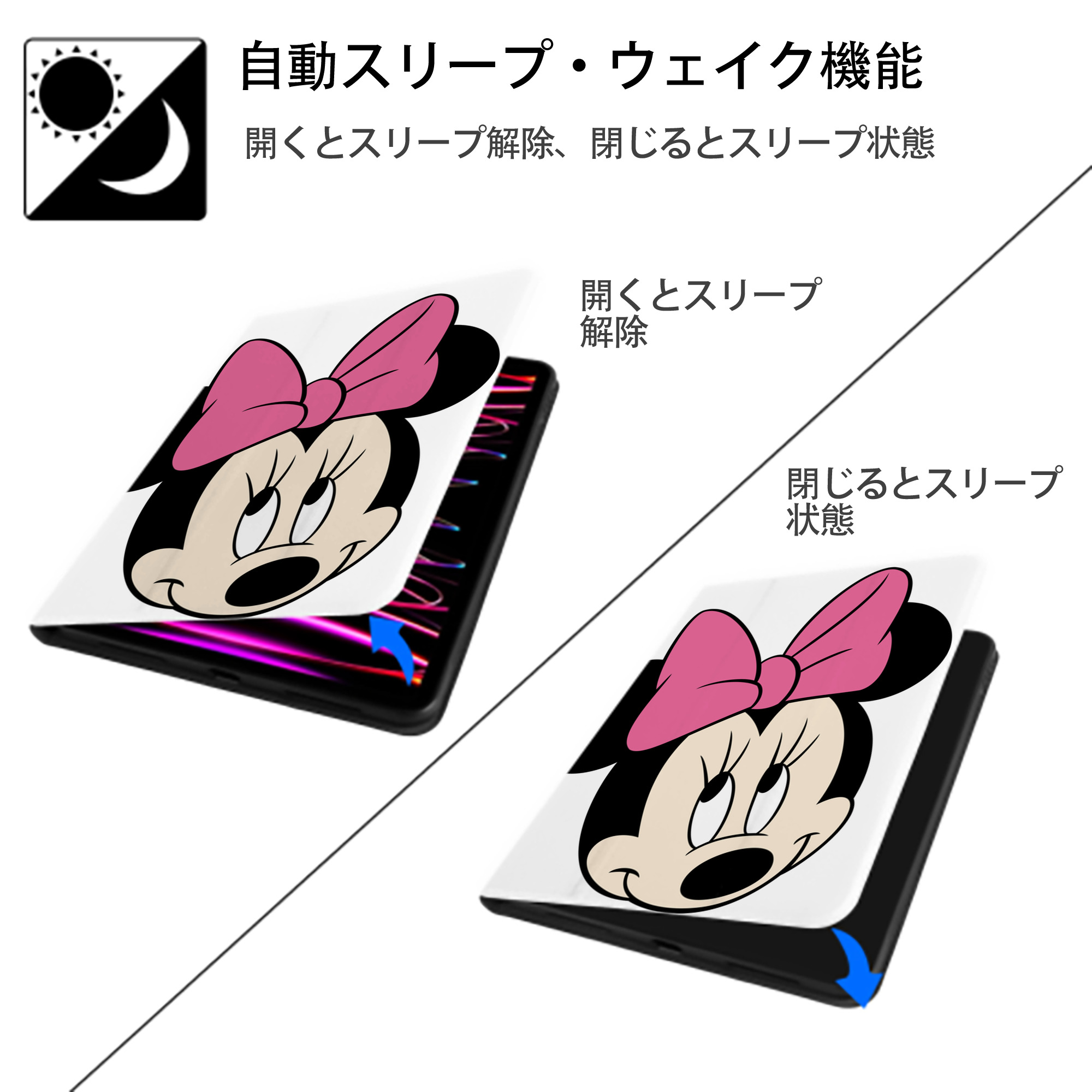 ミッキーマウス Mickey Mouse IPad ケース ペン収納付き 三つ折りスタンド PUレザー×シリコン 対応機種9.5/10.5/10.9インチ