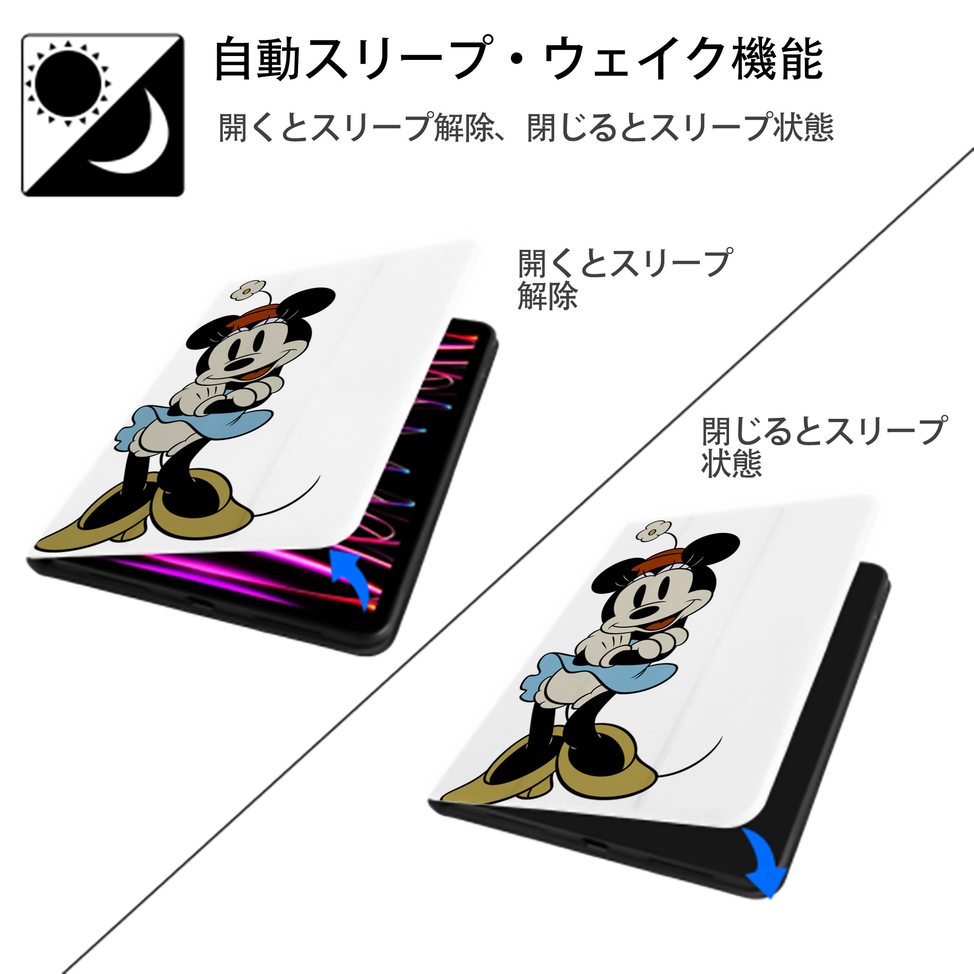 ミッキーマウス Mickey Mouse IPad ケース ペン収納付き 三つ折りスタンド PUレザー×シリコン 対応機種9.5/10.5/10.9インチ