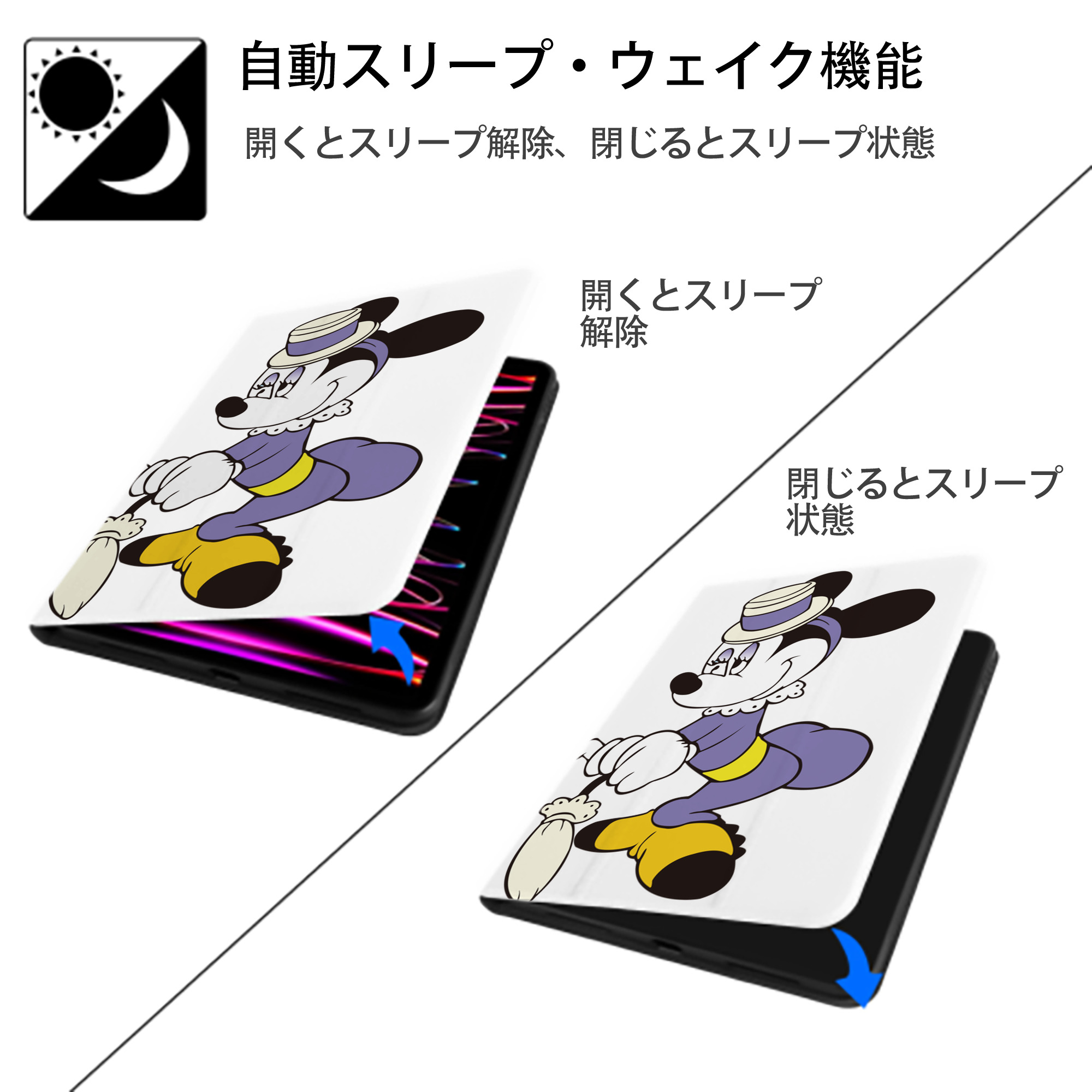 ミッキーマウス Mickey Mouse IPad ケース ペン収納付き 三つ折りスタンド PUレザー×シリコン 対応機種9.5/10.5/10.9インチ