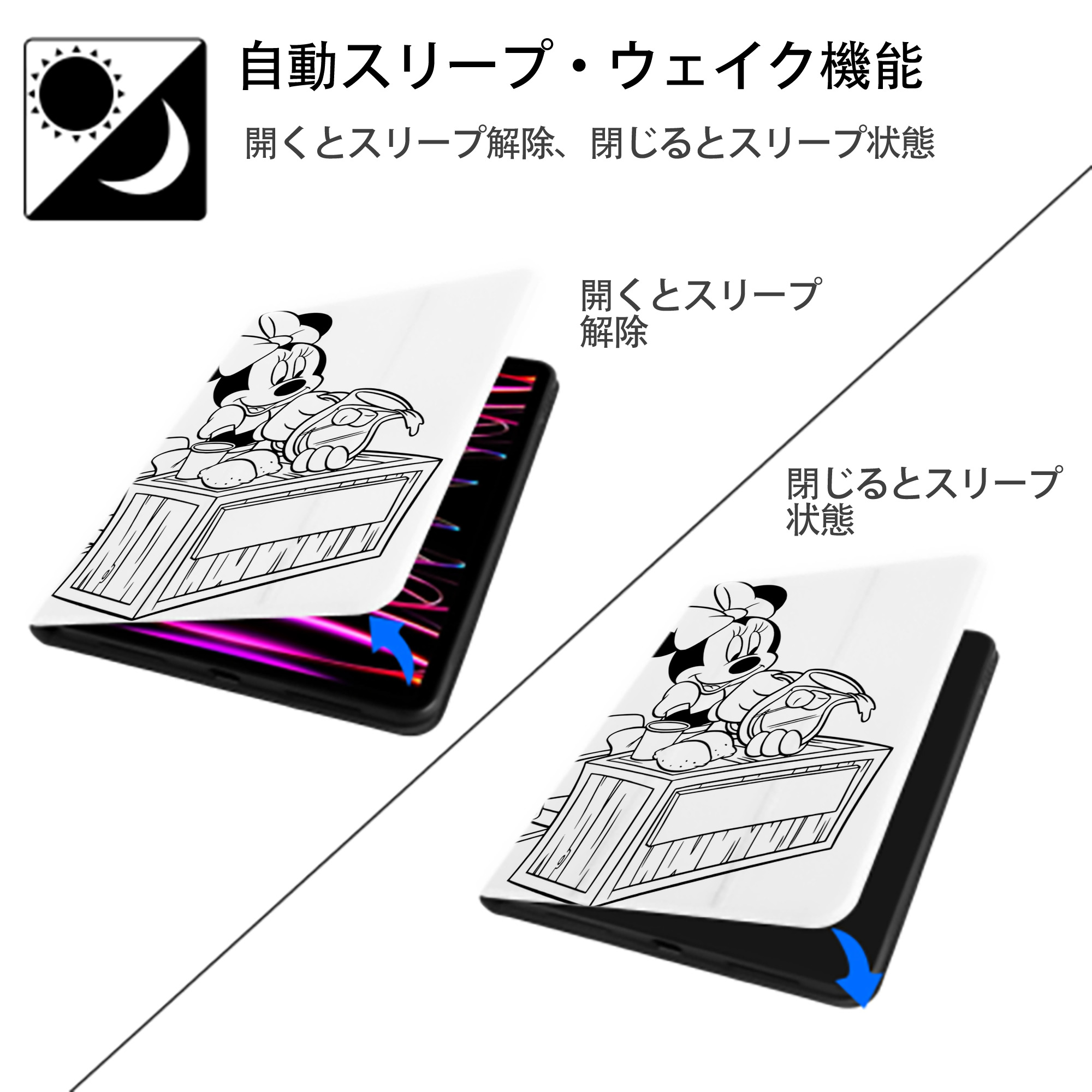 ミッキーマウス Mickey Mouse IPad ケース ペン収納付き 三つ折りスタンド PUレザー×シリコン 対応機種9.5/10.5/10.9インチ