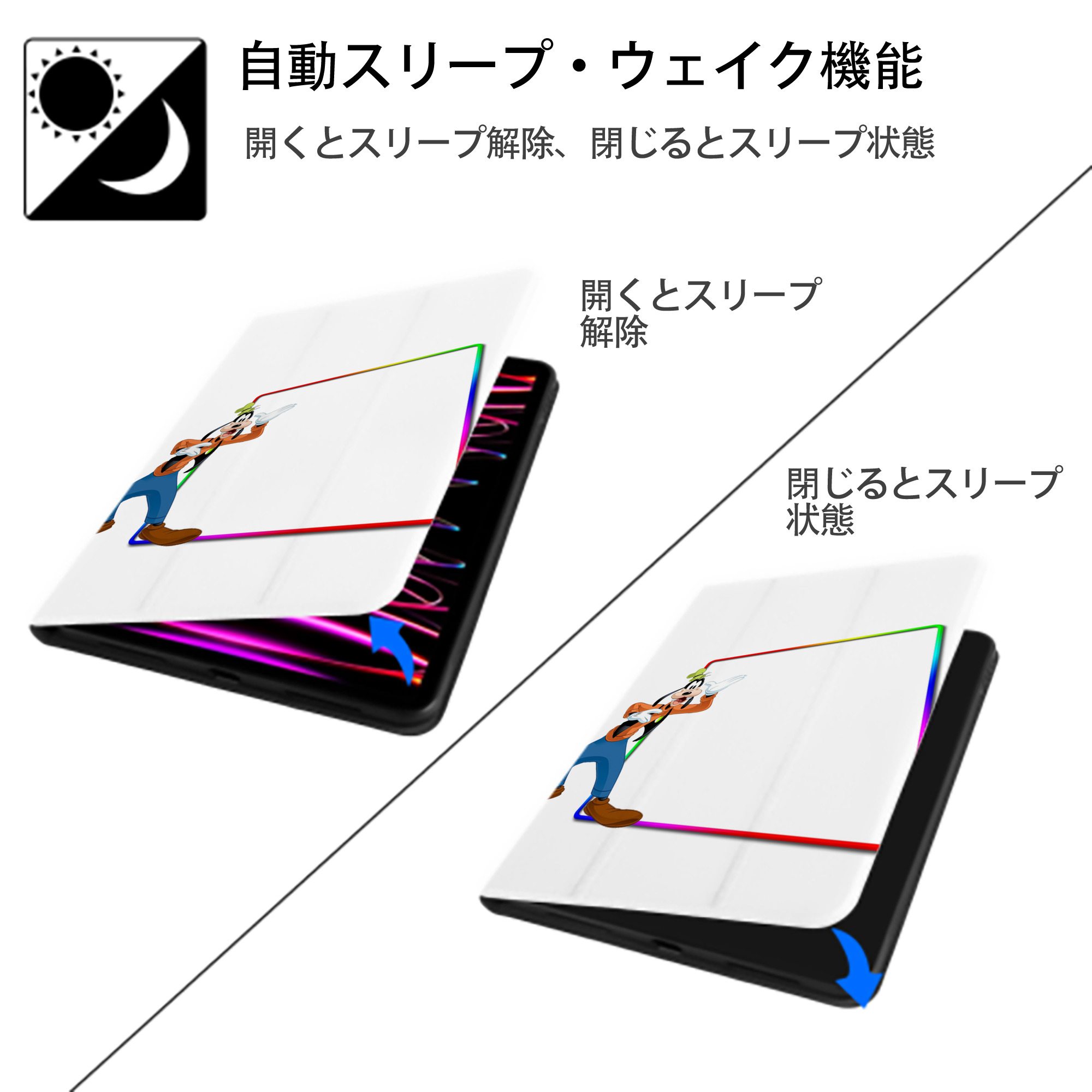 ミッキーマウス Mickey Mouse IPad ケース ペン収納付き 三つ折りスタンド PUレザー×シリコン 対応機種9.5/10.5/10.9インチ