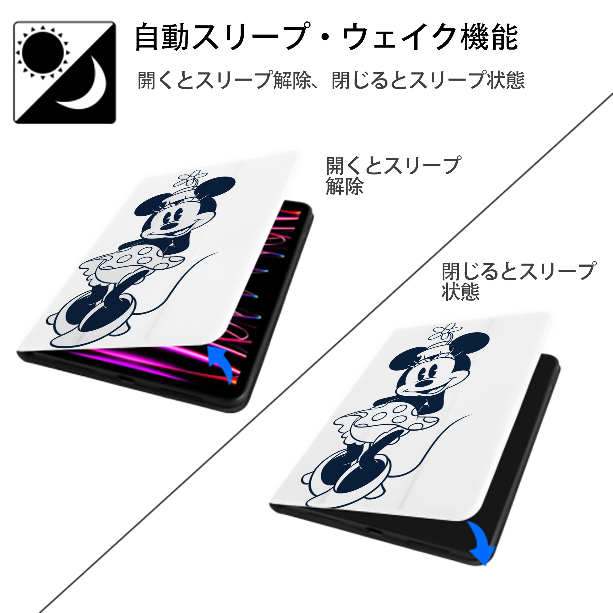 ミッキーマウス Mickey Mouse IPad ケース ペン収納付き 三つ折りスタンド PUレザー×シリコン 対応機種9.5/10.5/10.9インチ