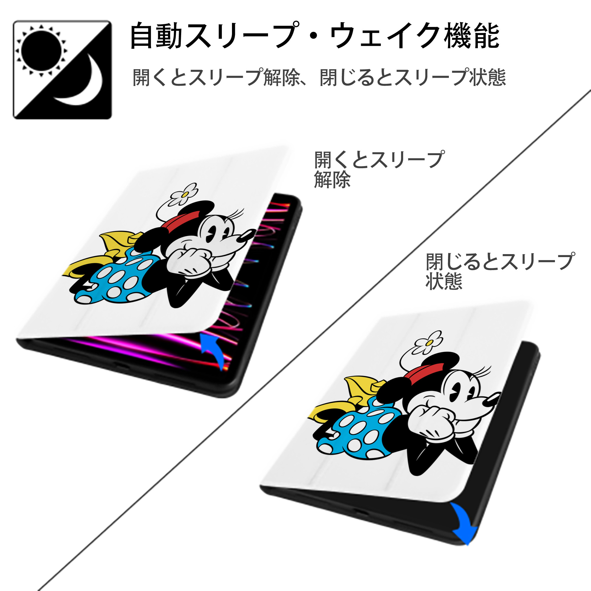 ミッキーマウス Mickey Mouse IPad ケース ペン収納付き 三つ折りスタンド PUレザー×シリコン 対応機種9.5/10.5/10.9インチ