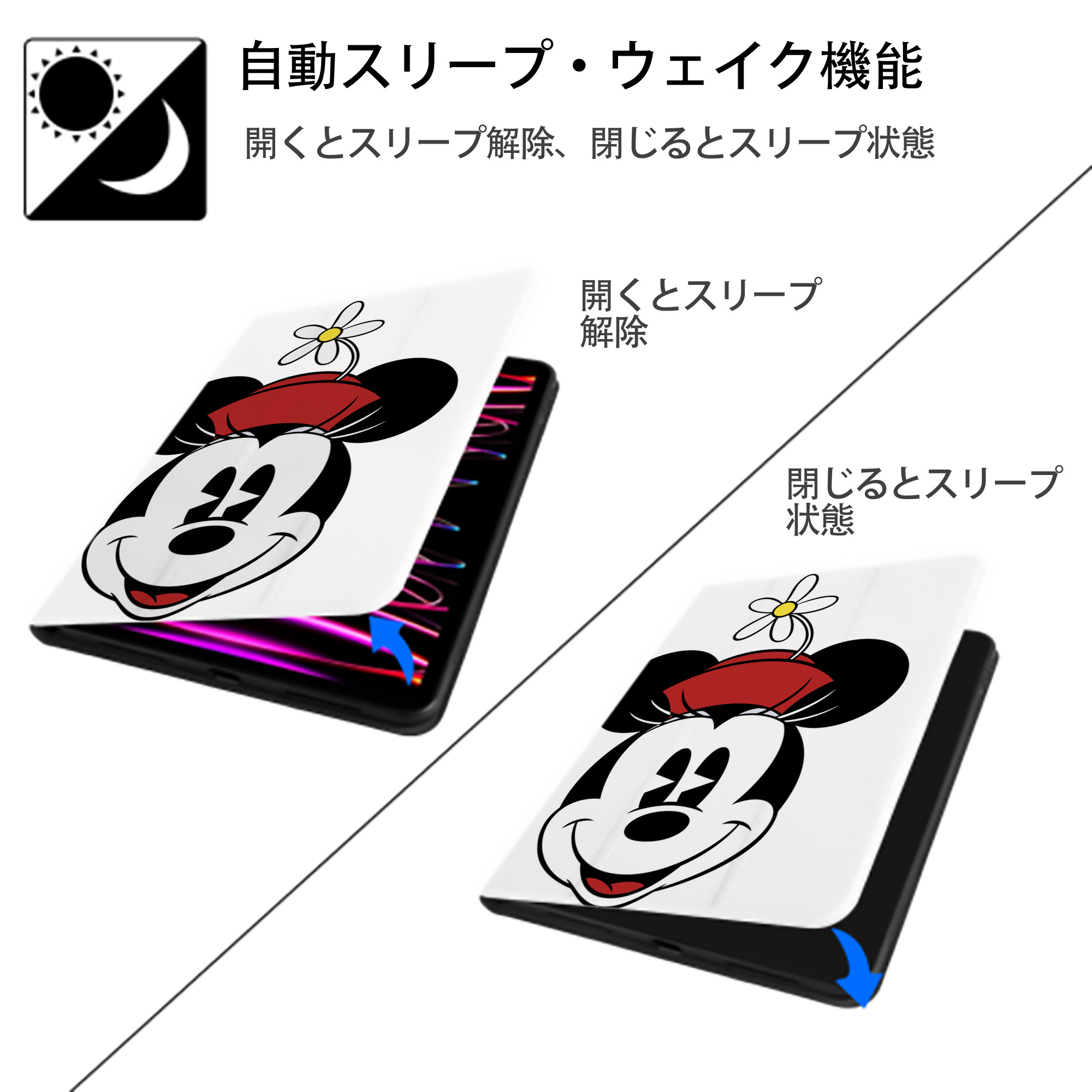 ミッキーマウス Mickey Mouse IPad ケース ペン収納付き 三つ折りスタンド PUレザー×シリコン 対応機種9.5/10.5/10.9インチ