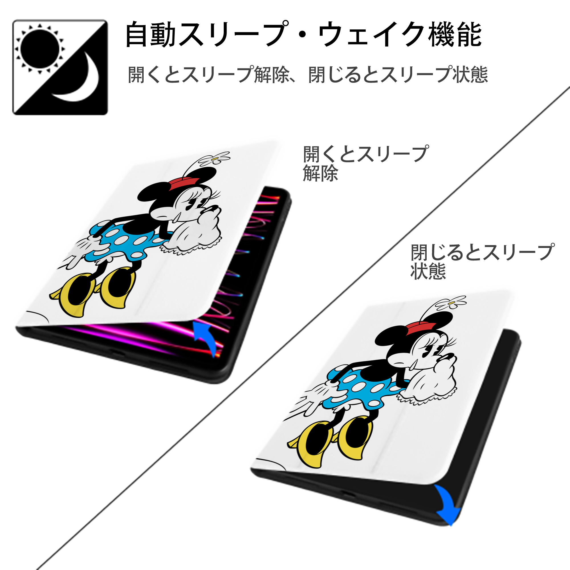 ミッキーマウス Mickey Mouse IPad ケース ペン収納付き 三つ折りスタンド PUレザー×シリコン 対応機種9.5/10.5/10.9インチ