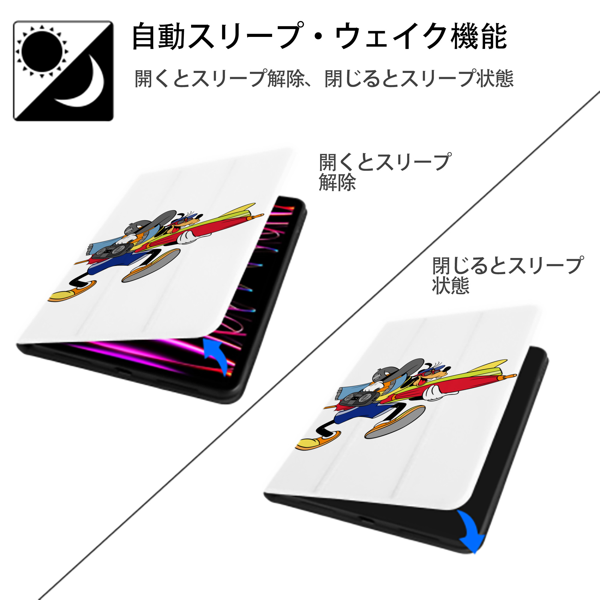 ミッキーマウス Mickey Mouse IPad ケース ペン収納付き 三つ折りスタンド PUレザー×シリコン 対応機種9.5/10.5/10.9インチ