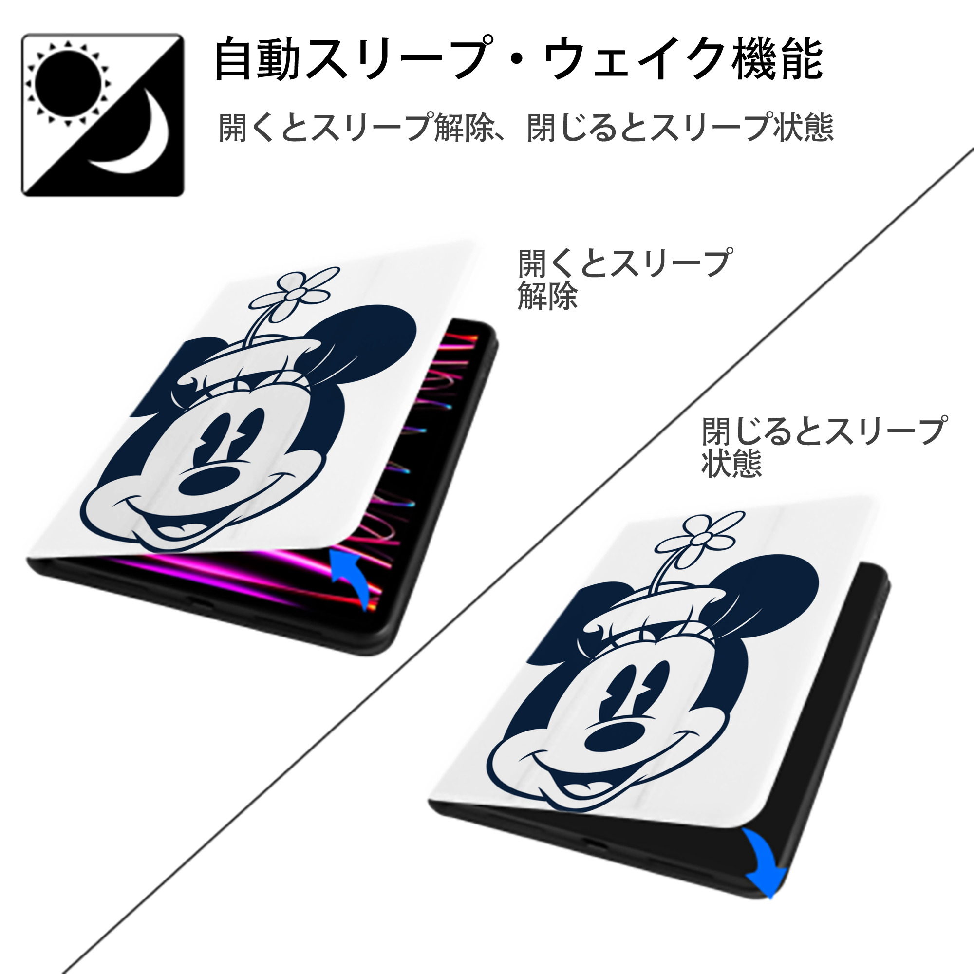 ミッキーマウス Mickey Mouse IPad ケース ペン収納付き 三つ折りスタンド PUレザー×シリコン 対応機種9.5/10.5/10.9インチ