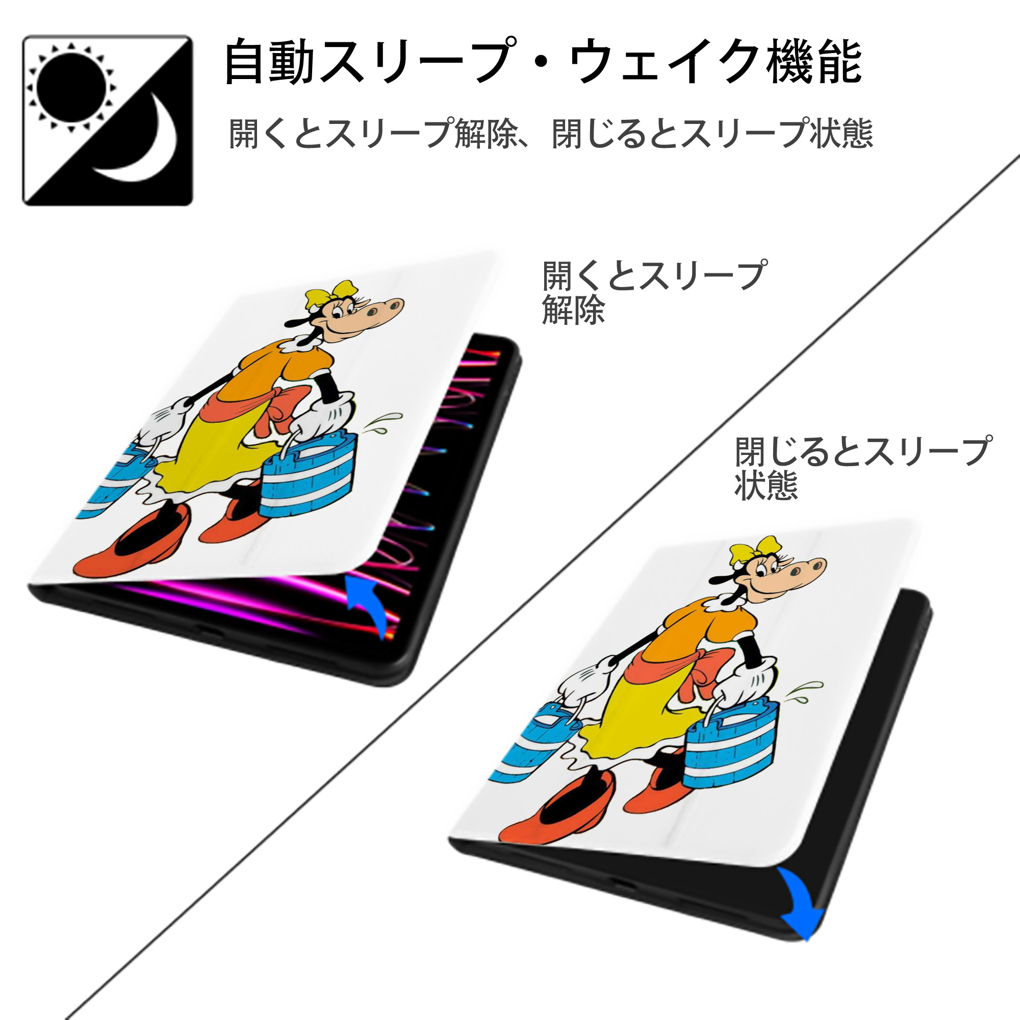 ミッキーマウス Mickey Mouse IPad ケース ペン収納付き 三つ折りスタンド PUレザー×シリコン 対応機種9.5/10.5/10.9インチ