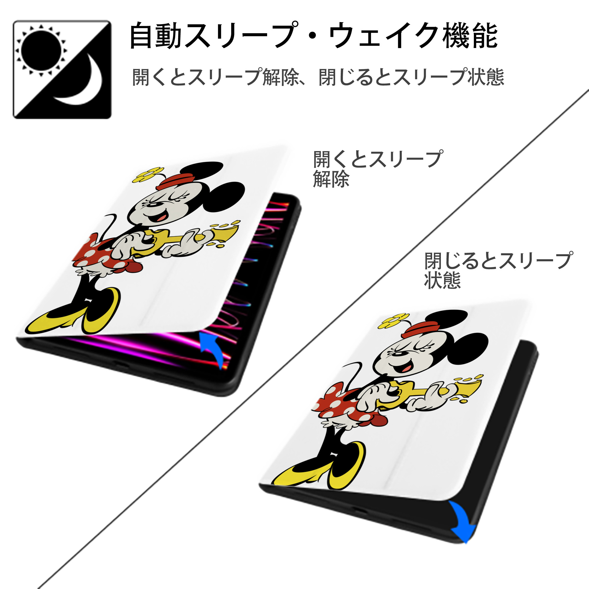 ミッキーマウス Mickey Mouse IPad ケース ペン収納付き 三つ折りスタンド PUレザー×シリコン 対応機種9.5/10.5/10.9インチ