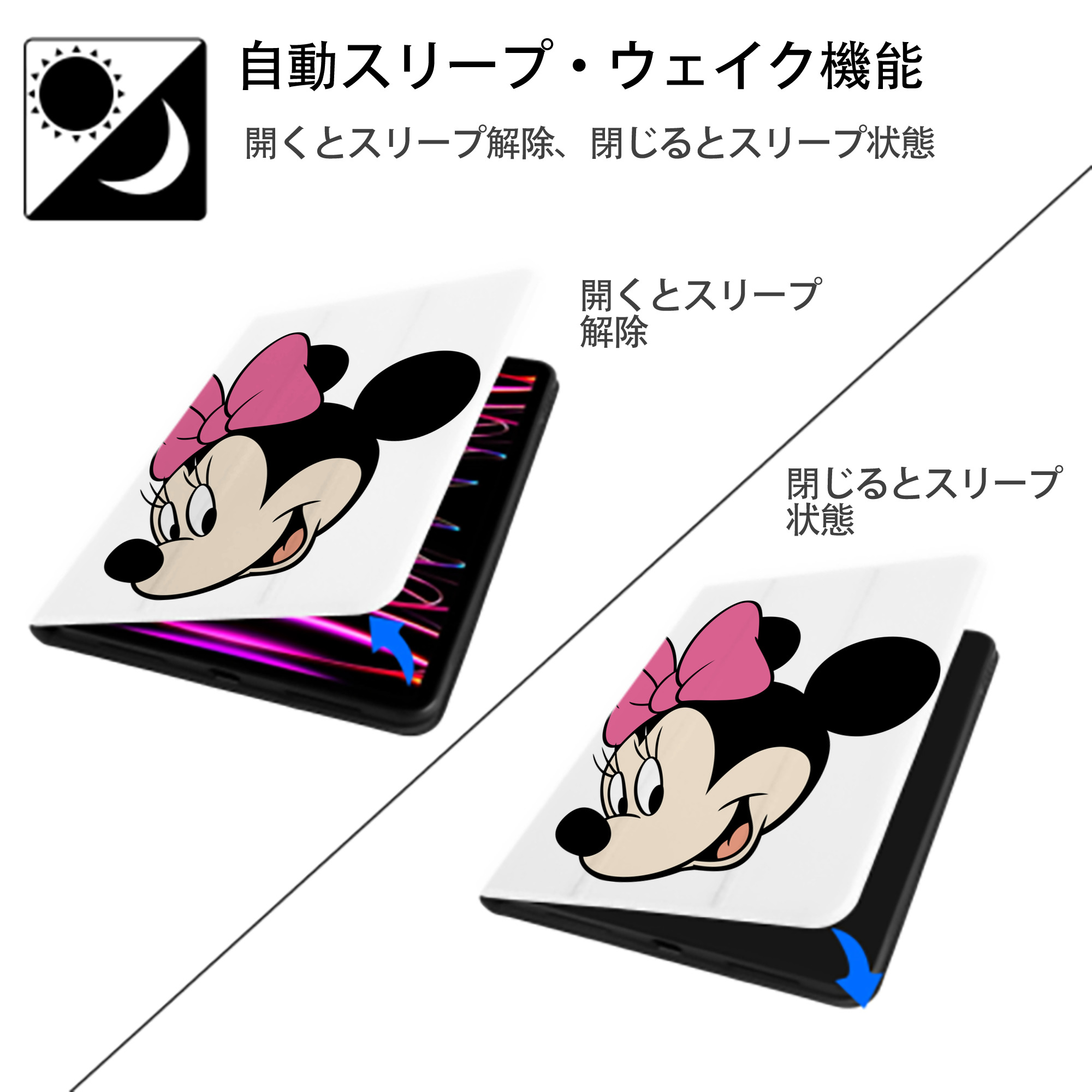ミッキーマウス Mickey Mouse IPad ケース ペン収納付き 三つ折りスタンド PUレザー×シリコン 対応機種9.5/10.5/10.9インチ