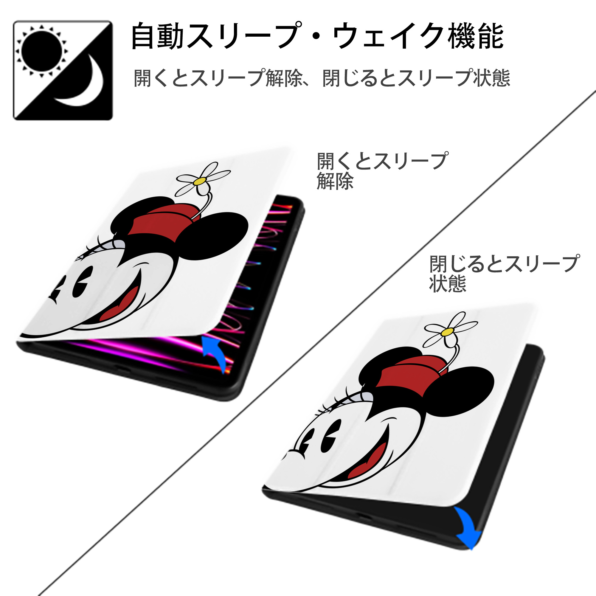 ミッキーマウス Mickey Mouse IPad ケース ペン収納付き 三つ折りスタンド PUレザー×シリコン 対応機種9.5/10.5/10.9インチ