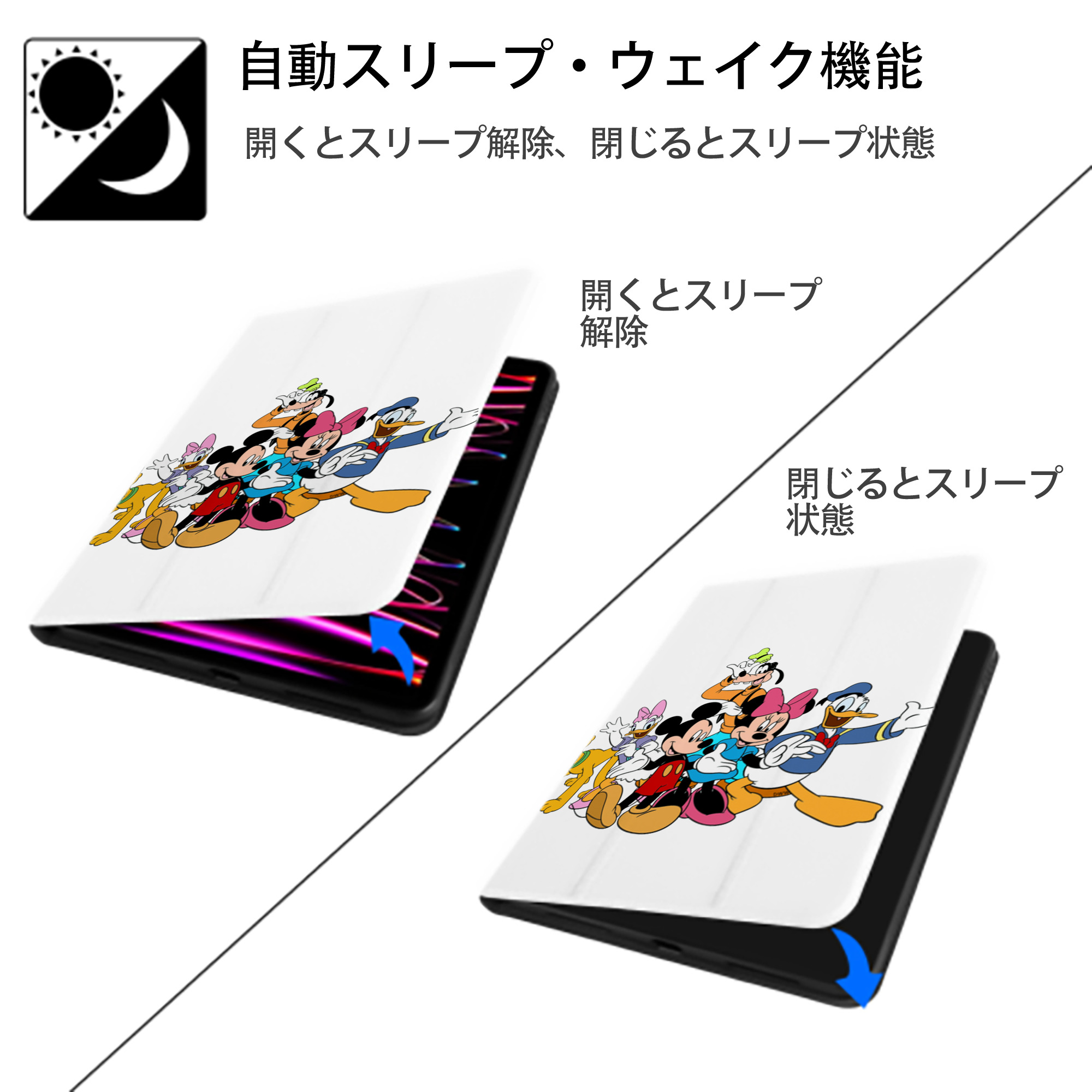 ミッキーマウス Mickey Mouse IPad ケース ペン収納付き 三つ折りスタンド PUレザー×シリコン 対応機種9.5/10.5/10.9インチ