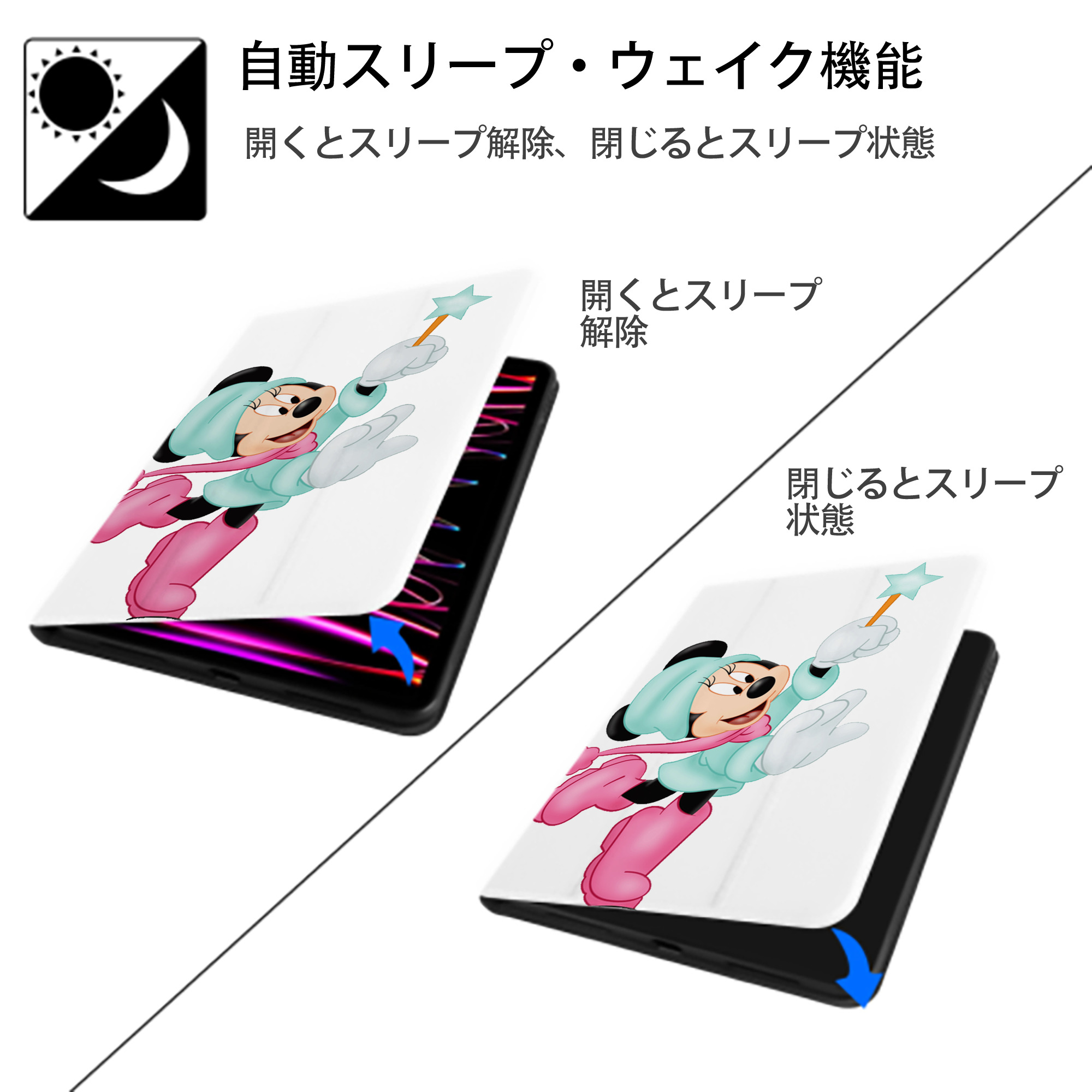ミッキーマウス Mickey Mouse IPad ケース ペン収納付き 三つ折りスタンド PUレザー×シリコン 対応機種9.5/10.5/10.9インチ