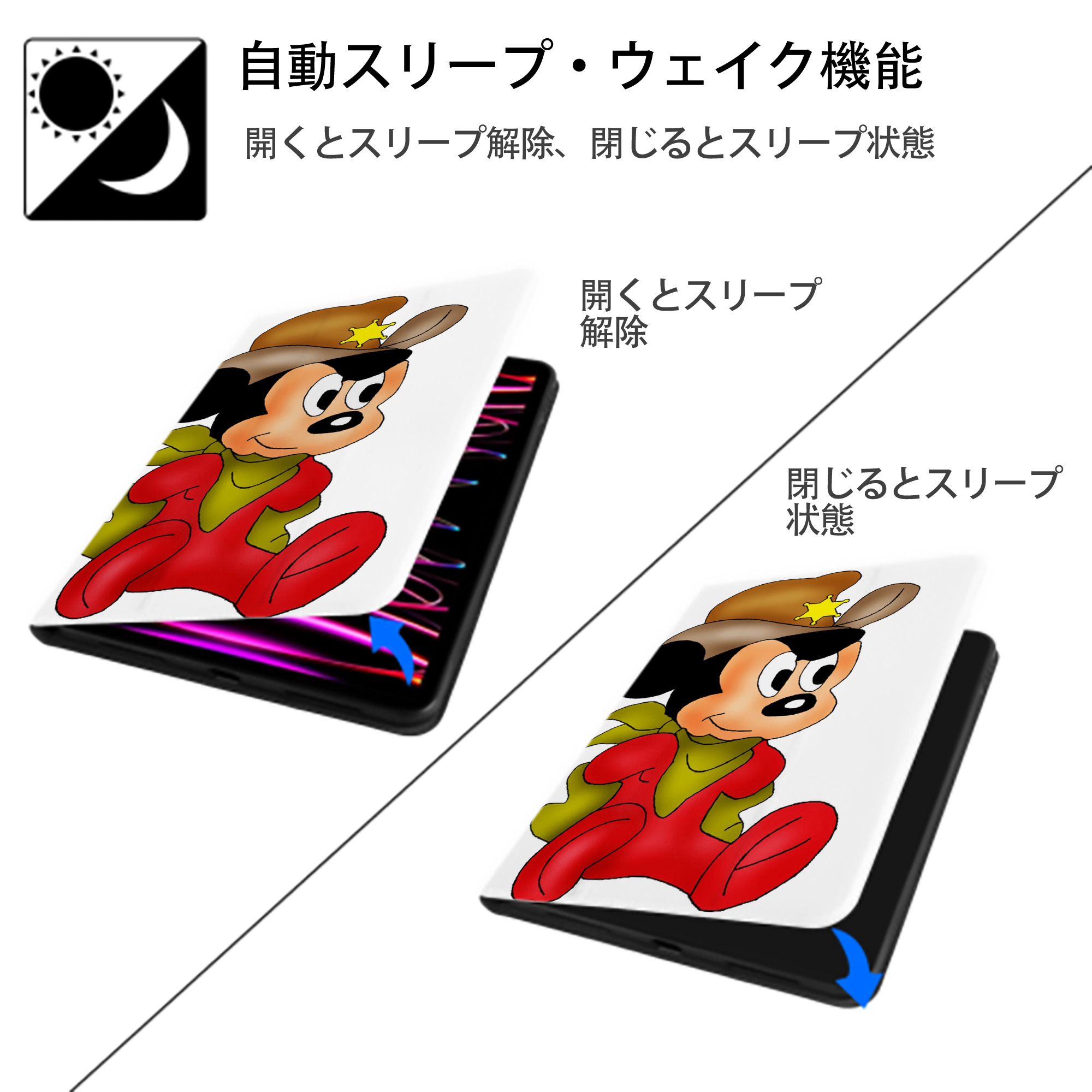 ミッキーマウス Mickey Mouse IPad ケース ペン収納付き 三つ折りスタンド PUレザー×シリコン 対応機種9.5/10.5/10.9インチ