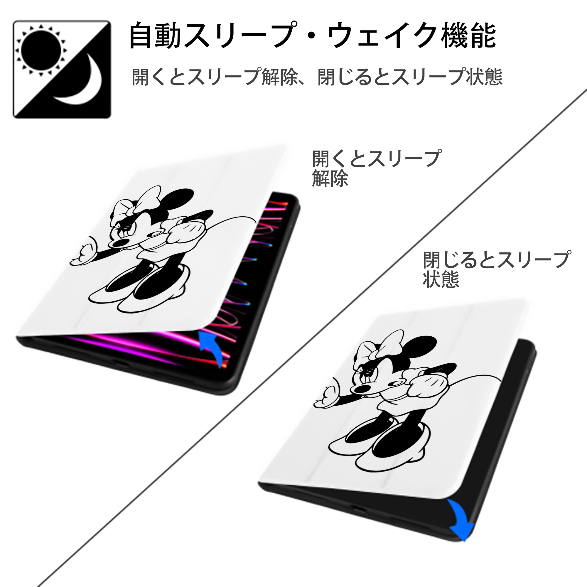 ミッキーマウス Mickey Mouse IPad ケース ペン収納付き 三つ折りスタンド PUレザー×シリコン 対応機種9.5/10.5/10.9インチ
