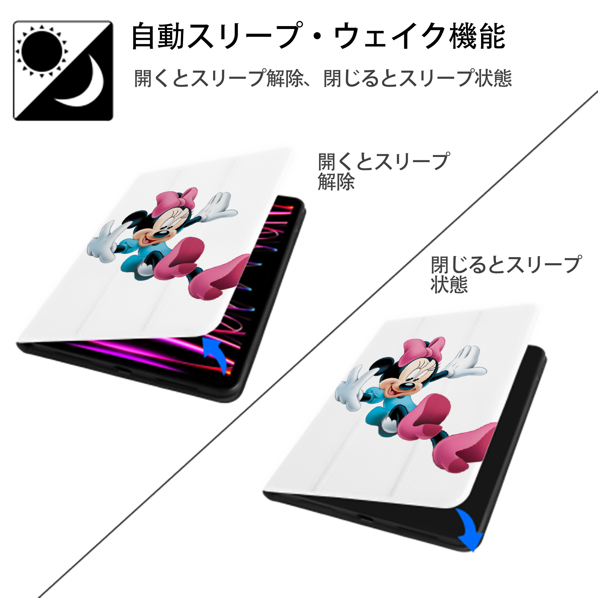 ミッキーマウス Mickey Mouse IPad ケース ペン収納付き 三つ折りスタンド PUレザー×シリコン 対応機種9.5/10.5/10.9インチ