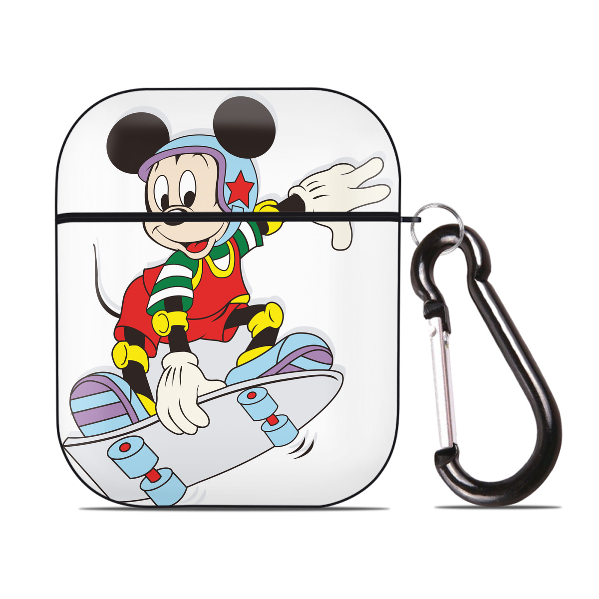 （画像用） ミッキーマウス Mickey Mouse AirPods 第2世代保護ケース ハードシェル ブラック 耐衝撃・防指紋・カラビナ付き
