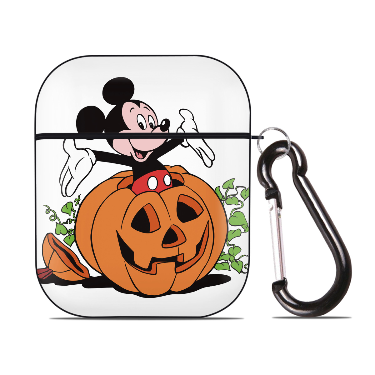 （画像用） ミッキーマウス Mickey Mouse AirPods 第2世代保護ケース ハードシェル ブラック 耐衝撃・防指紋・カラビナ付き