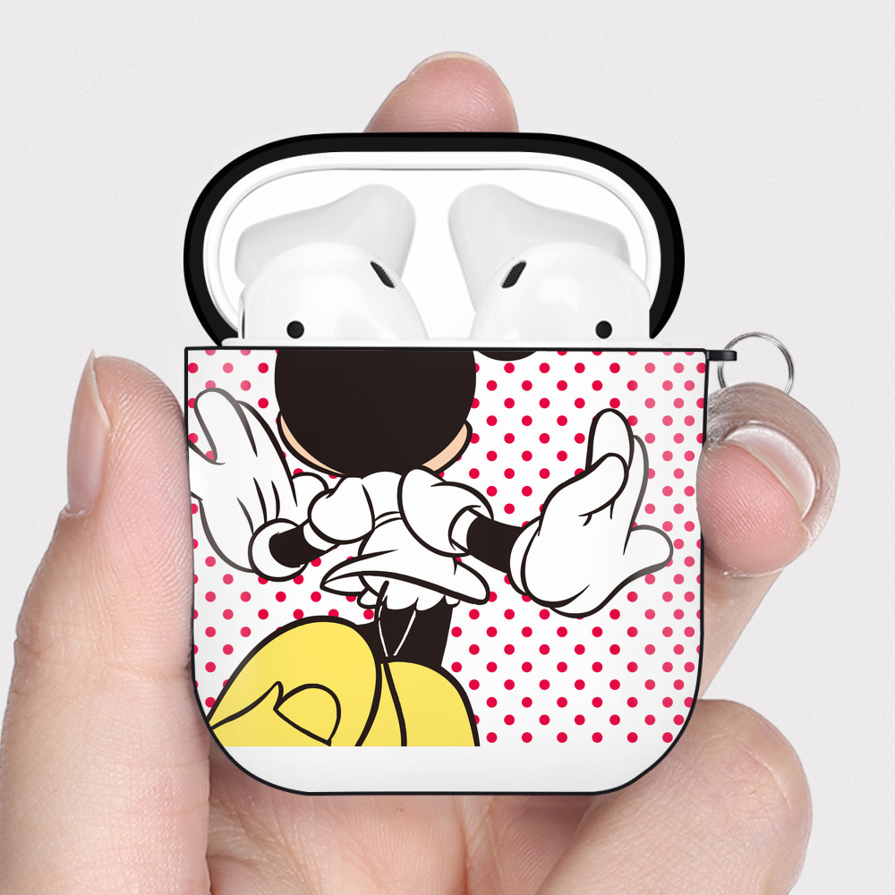 （画像用） ミッキーマウス Mickey Mouse AirPods 第2世代保護ケース ハードシェル ブラック 耐衝撃・防指紋・カラビナ付き