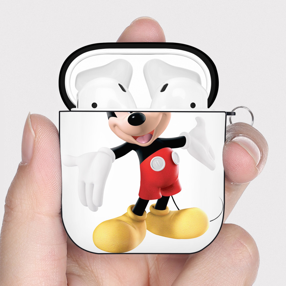 ミッキーマウス Mickey Mouse AirPods 第2世代保護ケース ハードシェル ブラック 耐衝撃・防指紋・カラビナ付き