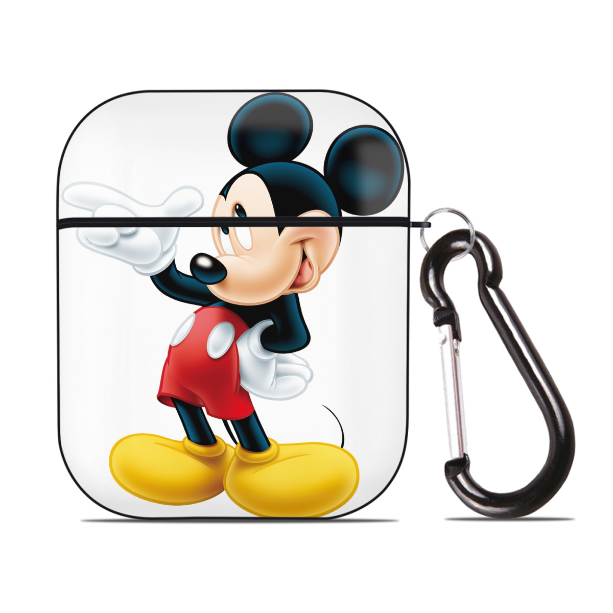 （画像用） ミッキーマウス Mickey Mouse AirPods 第2世代保護ケース ハードシェル ブラック 耐衝撃・防指紋・カラビナ付き