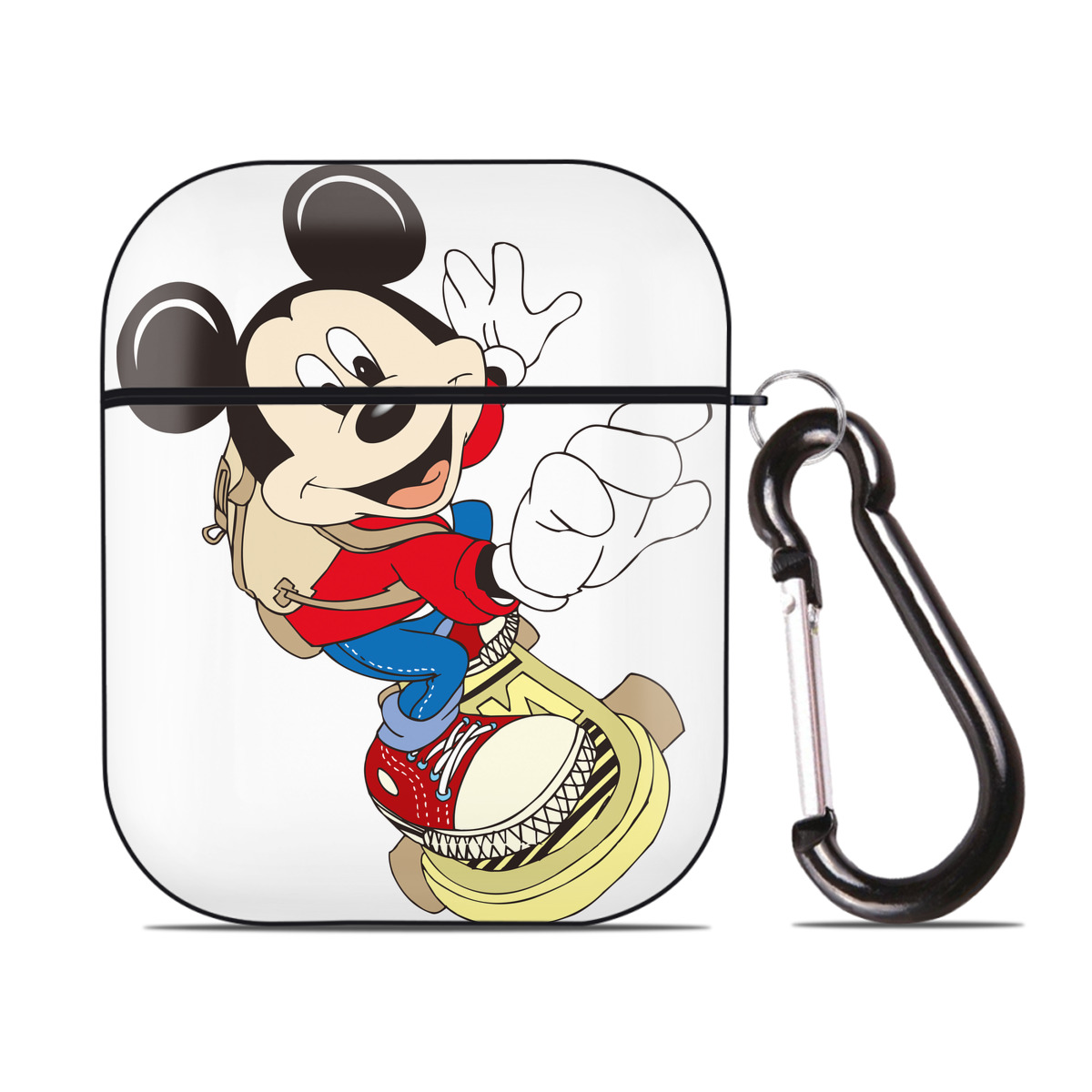 （画像用） ミッキーマウス Mickey Mouse AirPods 第2世代保護ケース ハードシェル ブラック 耐衝撃・防指紋・カラビナ付き