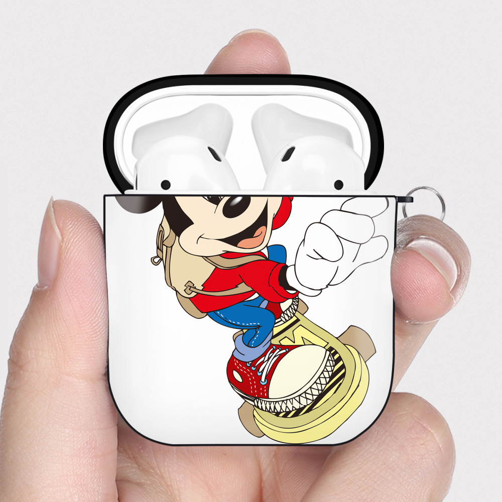 （画像用） ミッキーマウス Mickey Mouse AirPods 第2世代保護ケース ハードシェル ブラック 耐衝撃・防指紋・カラビナ付き