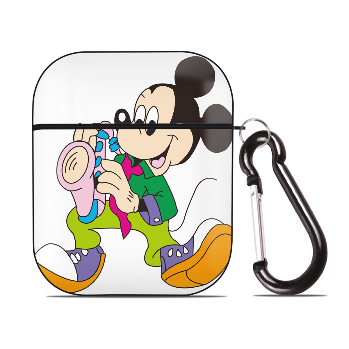 （画像用） ミッキーマウス Mickey Mouse AirPods 第2世代保護ケース ハードシェル ブラック 耐衝撃・防指紋・カラビナ付き