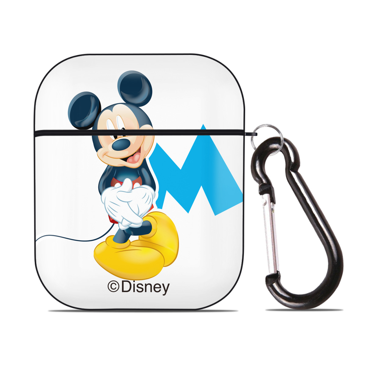 （画像用） ミッキーマウス Mickey Mouse AirPods 第2世代保護ケース ハードシェル ブラック 耐衝撃・防指紋・カラビナ付き