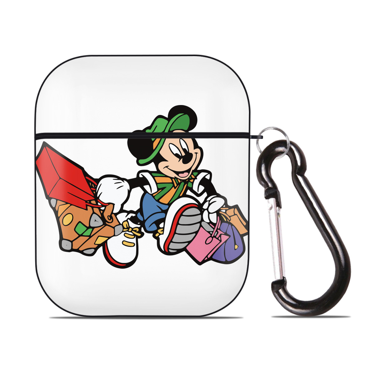 （画像用） ミッキーマウス Mickey Mouse AirPods 第2世代保護ケース ハードシェル ブラック 耐衝撃・防指紋・カラビナ付き