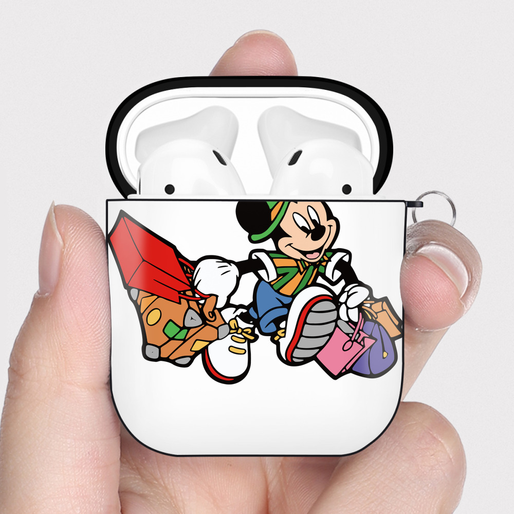 （画像用） ミッキーマウス Mickey Mouse AirPods 第2世代保護ケース ハードシェル ブラック 耐衝撃・防指紋・カラビナ付き