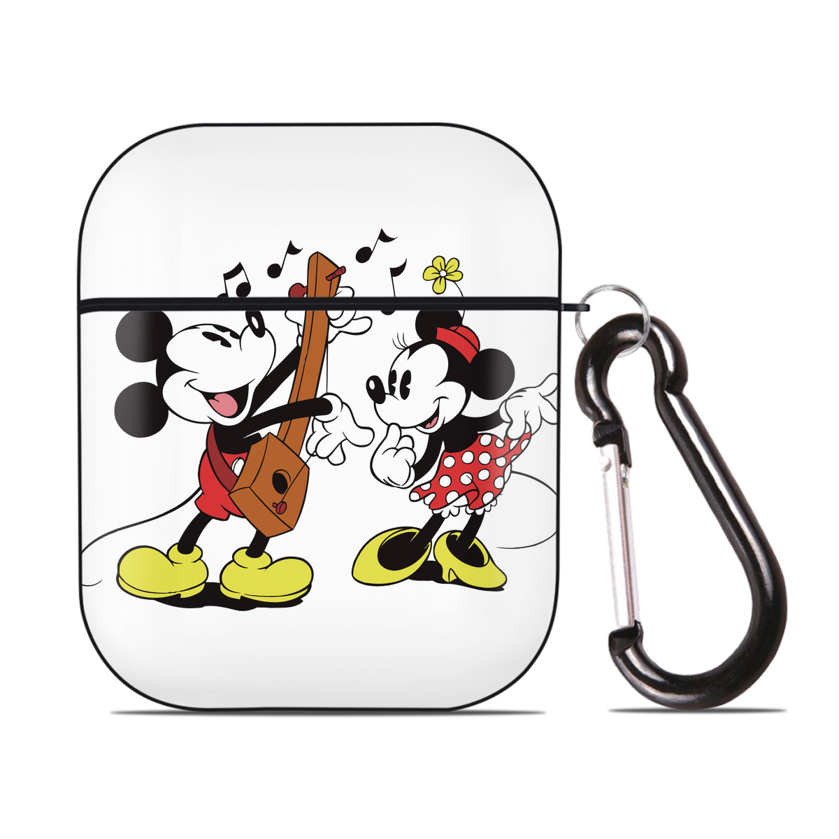 （画像用） ミッキーマウス Mickey Mouse AirPods 第2世代保護ケース ハードシェル ブラック 耐衝撃・防指紋・カラビナ付き