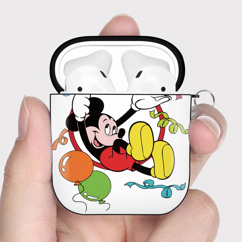 （画像用） ミッキーマウス Mickey Mouse AirPods 第2世代保護ケース ハードシェル ブラック 耐衝撃・防指紋・カラビナ付き