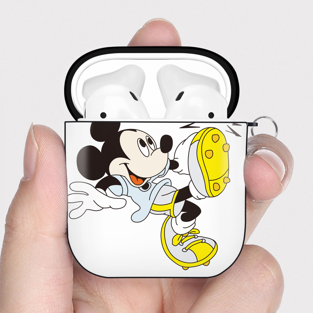 （画像用） ミッキーマウス Mickey Mouse AirPods 第2世代保護ケース ハードシェル ブラック 耐衝撃・防指紋・カラビナ付き