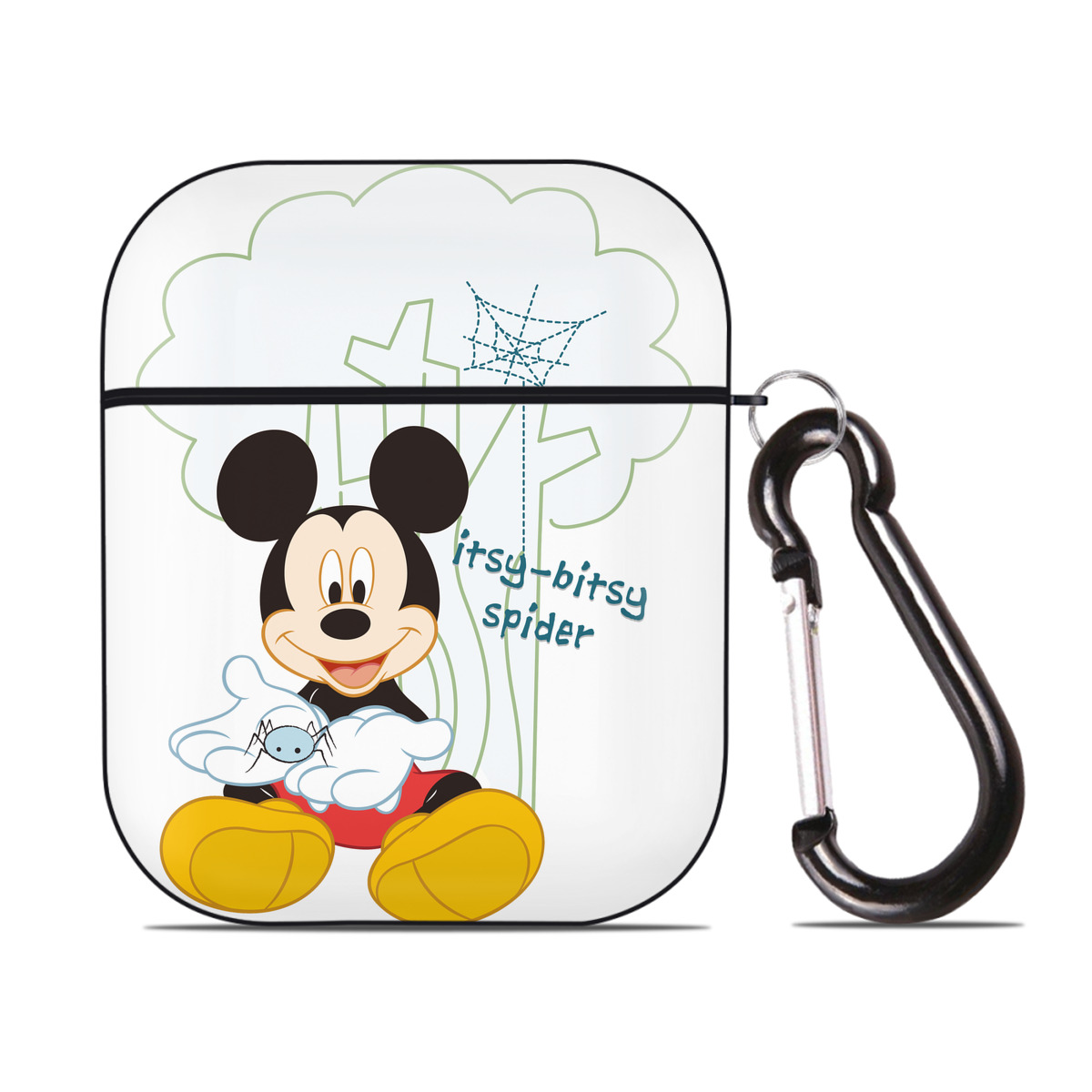 （画像用） ミッキーマウス Mickey Mouse AirPods 第2世代保護ケース ハードシェル ブラック 耐衝撃・防指紋・カラビナ付き