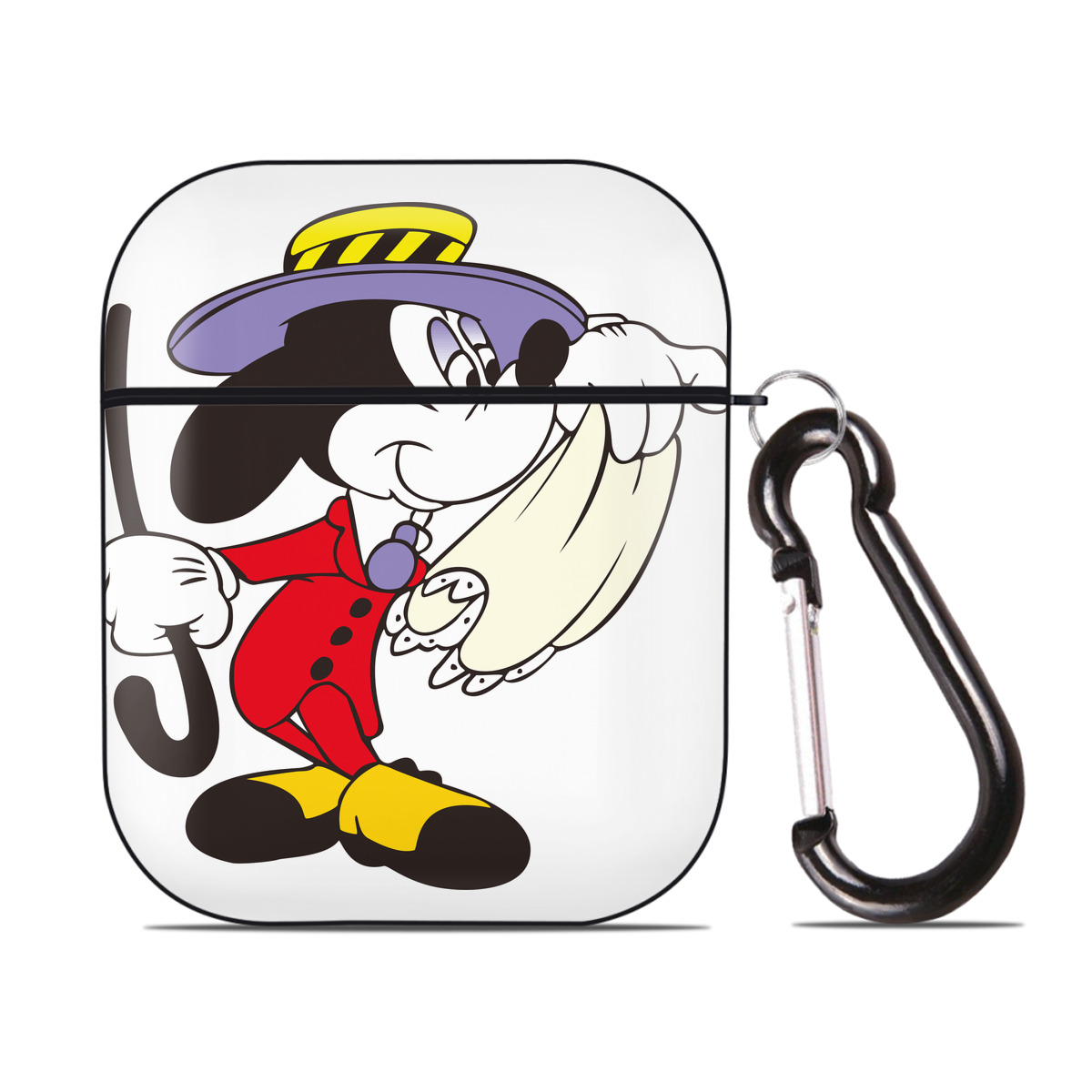 （画像用） ミッキーマウス Mickey Mouse AirPods 第2世代保護ケース ハードシェル ブラック 耐衝撃・防指紋・カラビナ付き