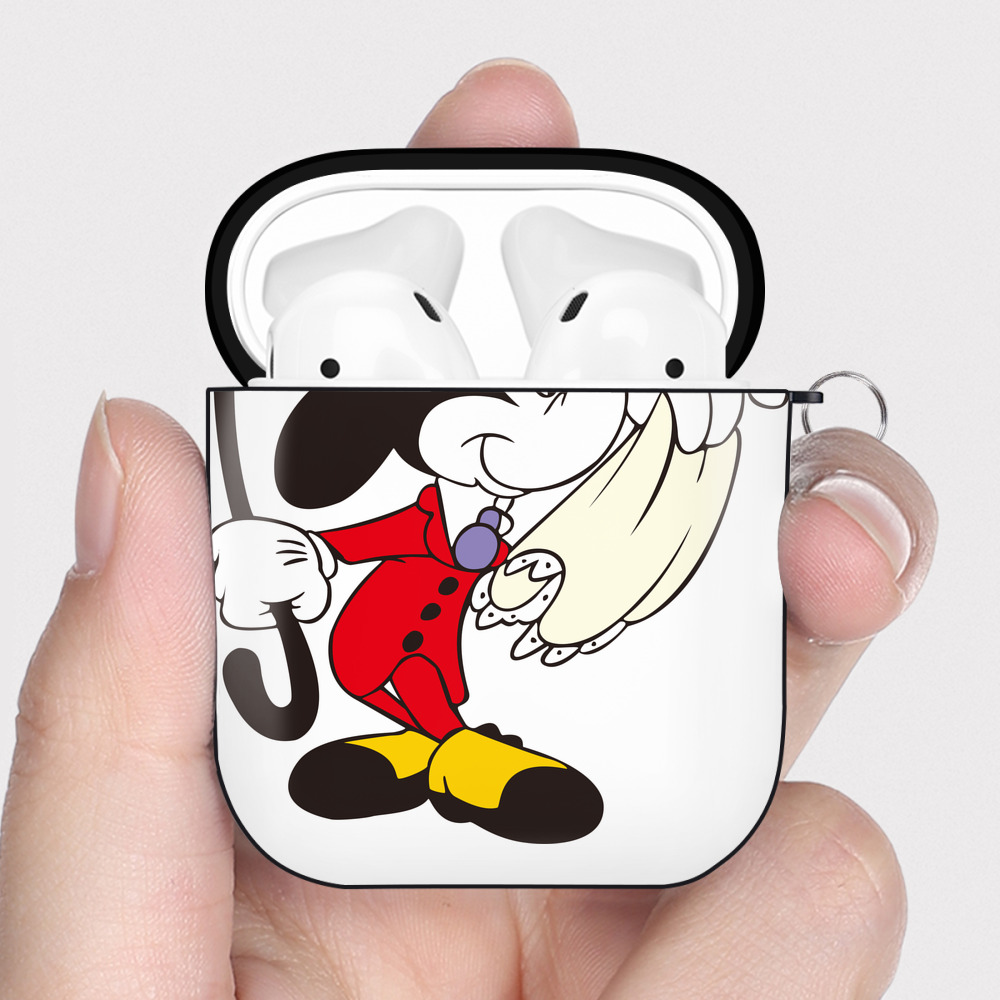 （画像用） ミッキーマウス Mickey Mouse AirPods 第2世代保護ケース ハードシェル ブラック 耐衝撃・防指紋・カラビナ付き