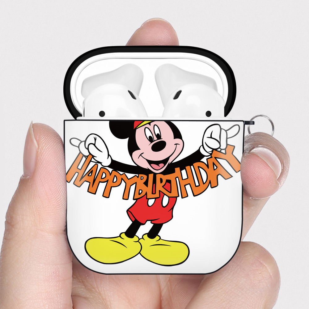 （画像用） ミッキーマウス Mickey Mouse AirPods 第2世代保護ケース ハードシェル ブラック 耐衝撃・防指紋・カラビナ付き