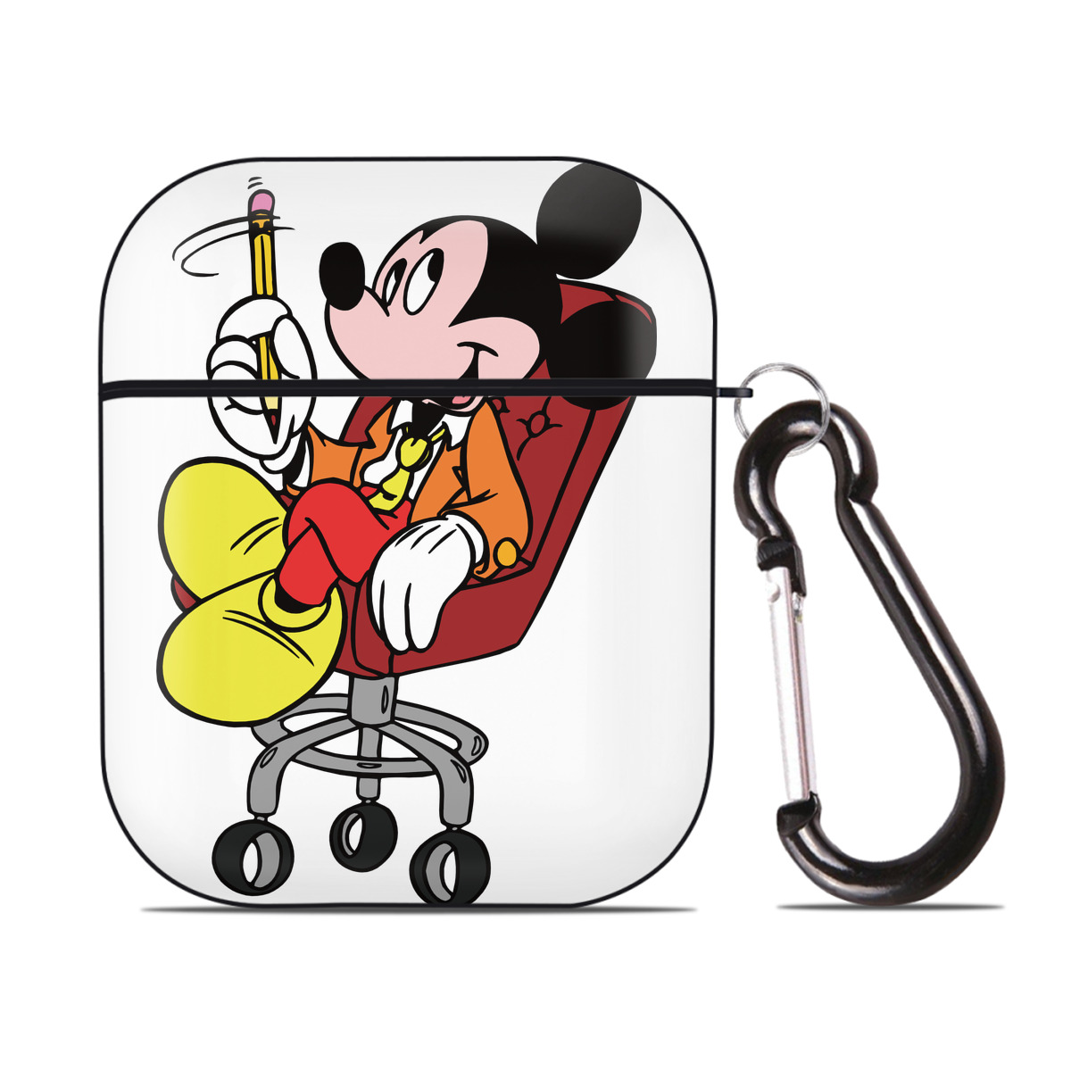 （画像用） ミッキーマウス Mickey Mouse AirPods 第2世代保護ケース ハードシェル ブラック 耐衝撃・防指紋・カラビナ付き