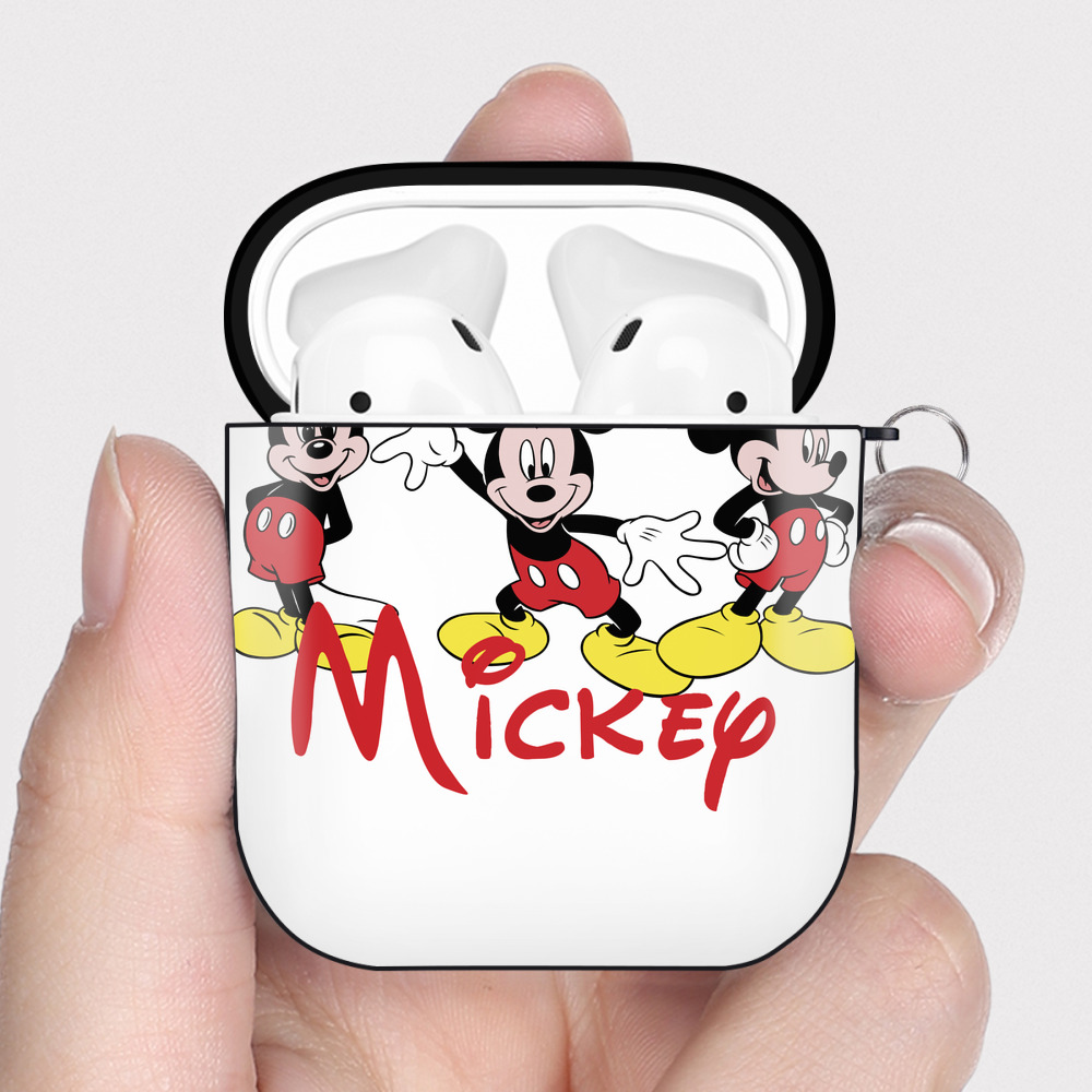 （画像用） ミッキーマウス Mickey Mouse AirPods 第2世代保護ケース ハードシェル ブラック 耐衝撃・防指紋・カラビナ付き