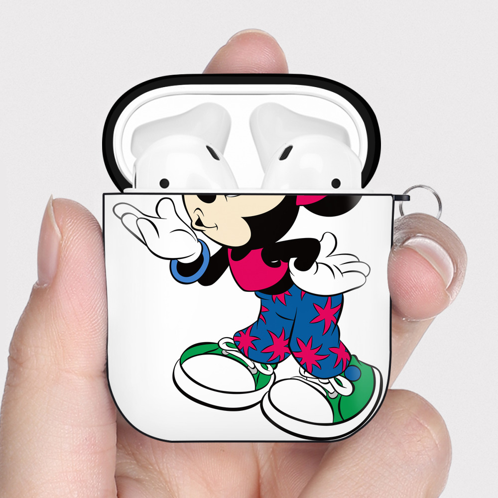 （画像用） ミッキーマウス Mickey Mouse AirPods 第2世代保護ケース ハードシェル ブラック 耐衝撃・防指紋・カラビナ付き