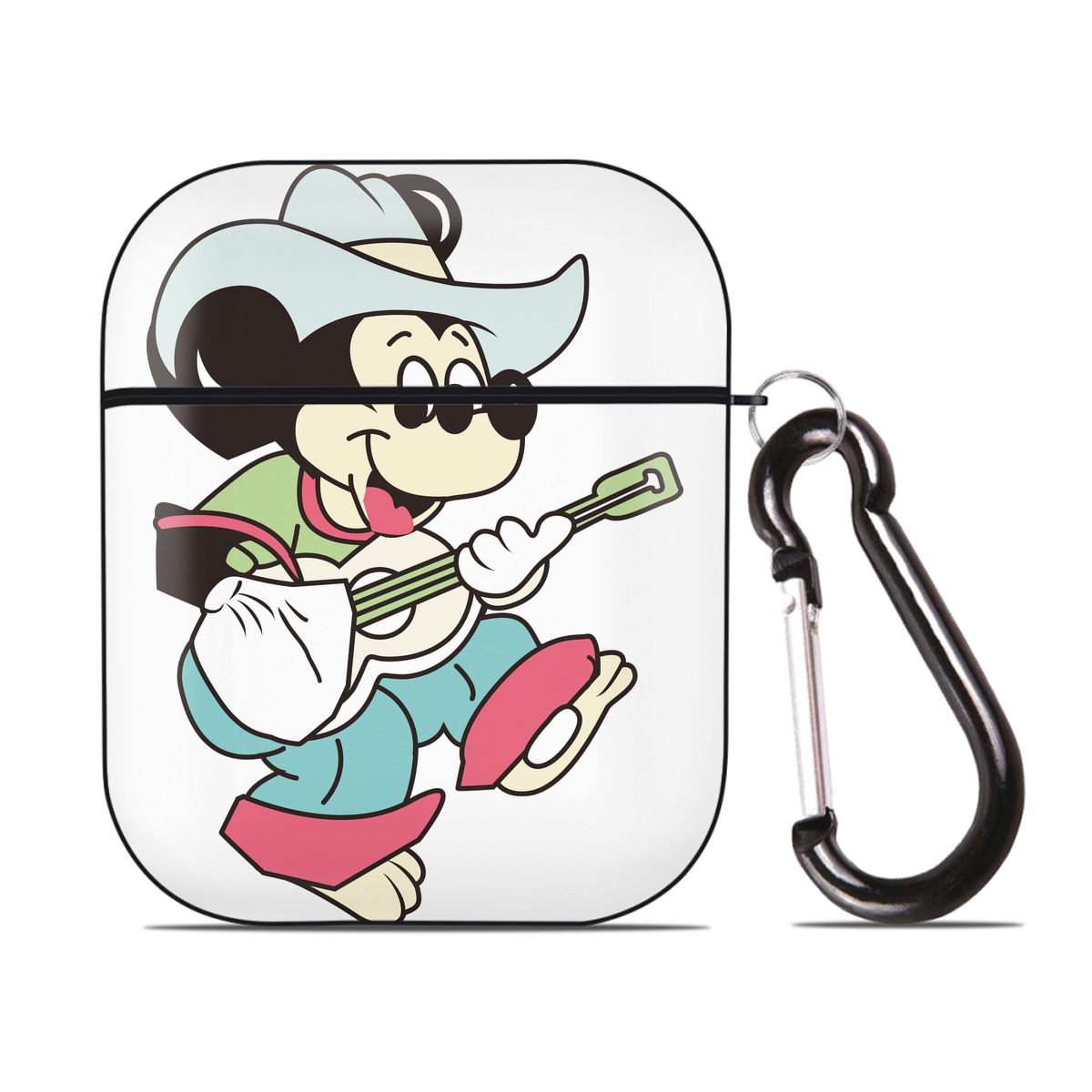 （画像用） ミッキーマウス Mickey Mouse AirPods 第2世代保護ケース ハードシェル ブラック 耐衝撃・防指紋・カラビナ付き
