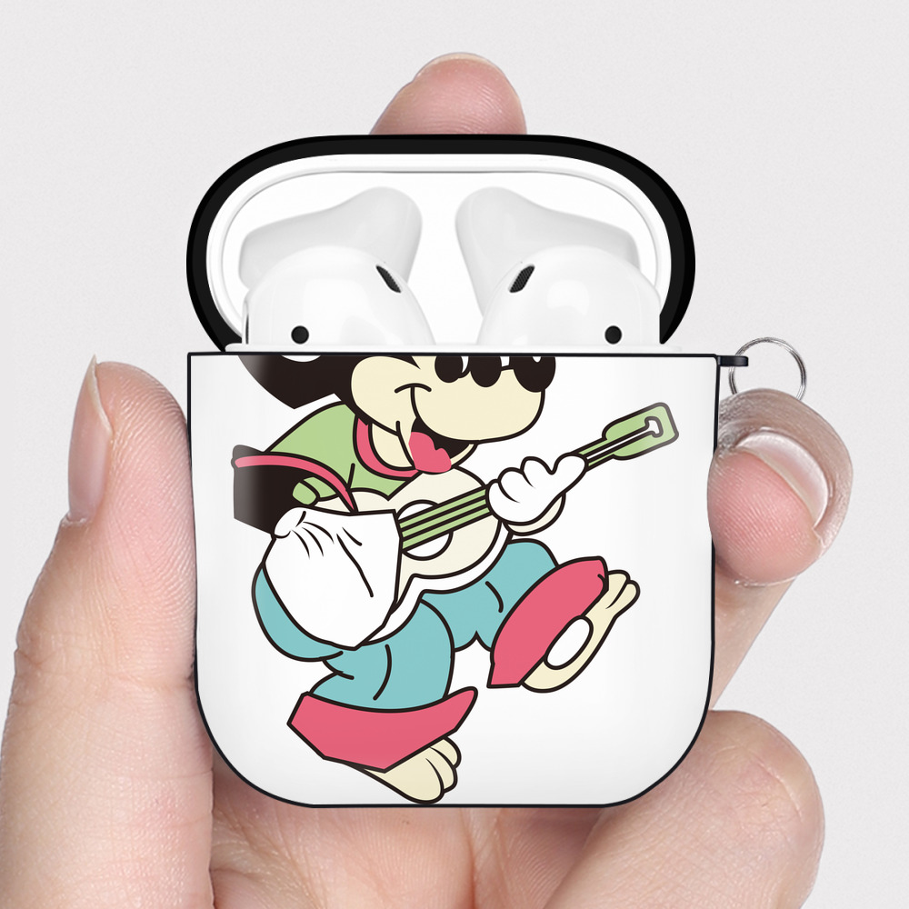 （画像用） ミッキーマウス Mickey Mouse AirPods 第2世代保護ケース ハードシェル ブラック 耐衝撃・防指紋・カラビナ付き
