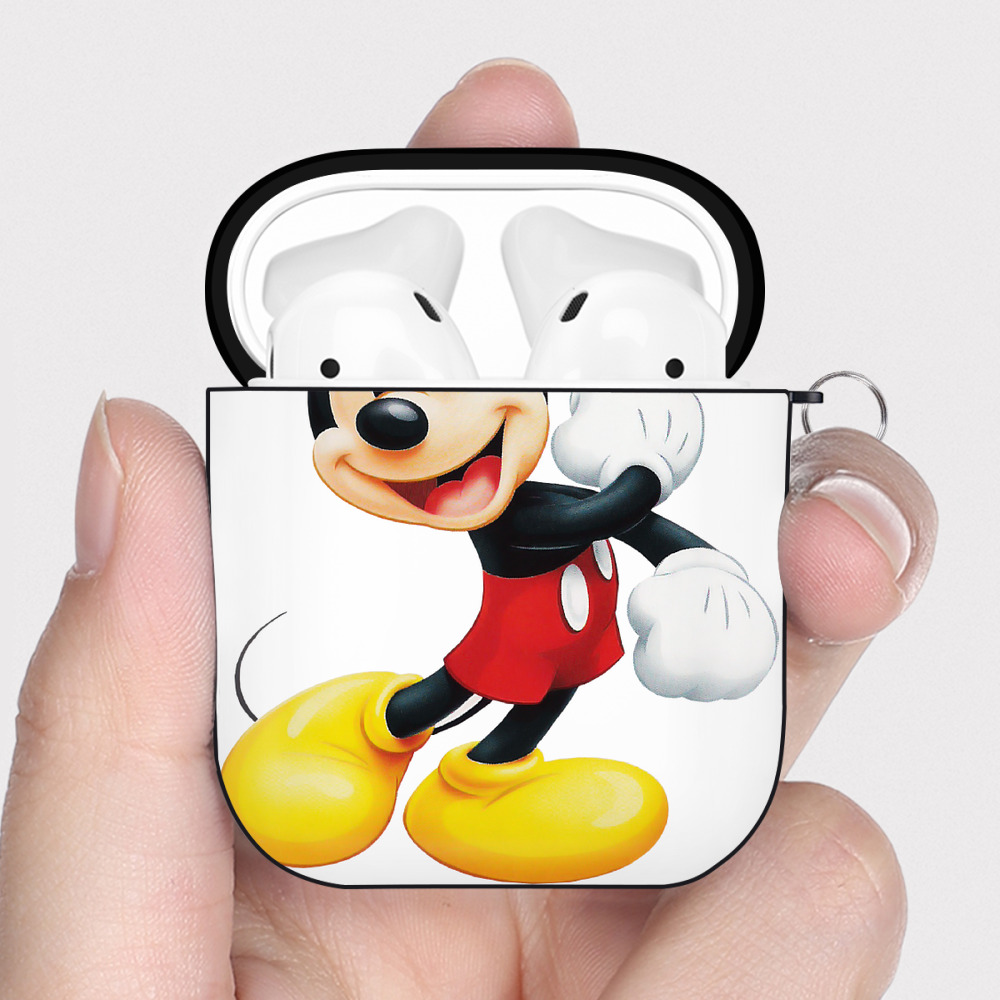 （画像用） ミッキーマウス Mickey Mouse AirPods 第2世代保護ケース ハードシェル ブラック 耐衝撃・防指紋・カラビナ付き