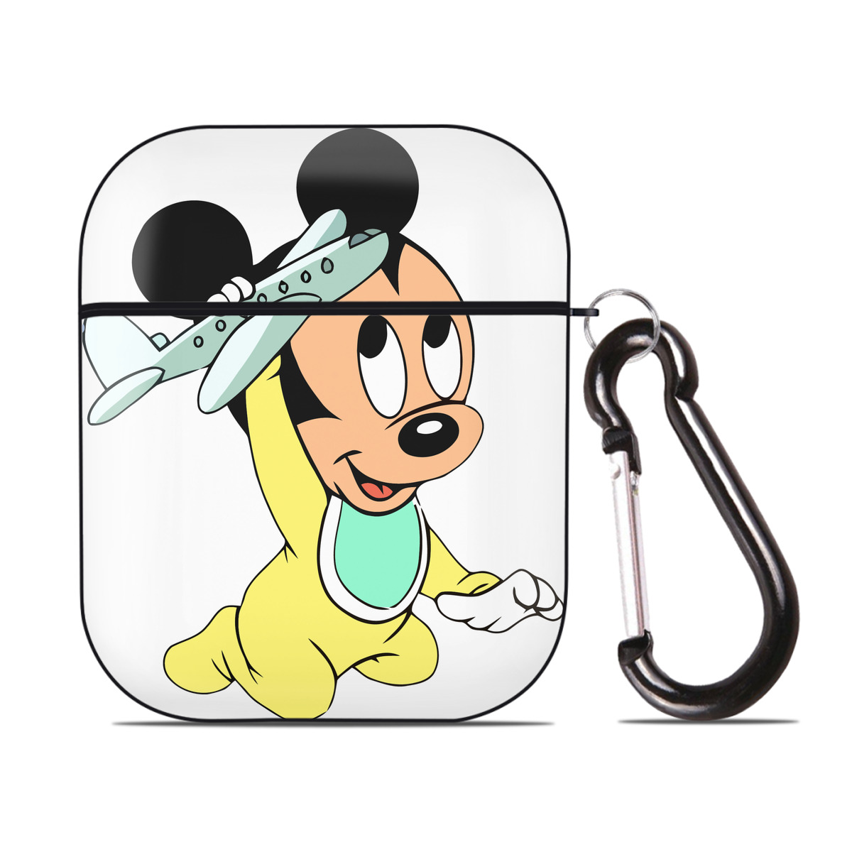 （画像用） ミッキーマウス Mickey Mouse AirPods 第2世代保護ケース ハードシェル ブラック 耐衝撃・防指紋・カラビナ付き