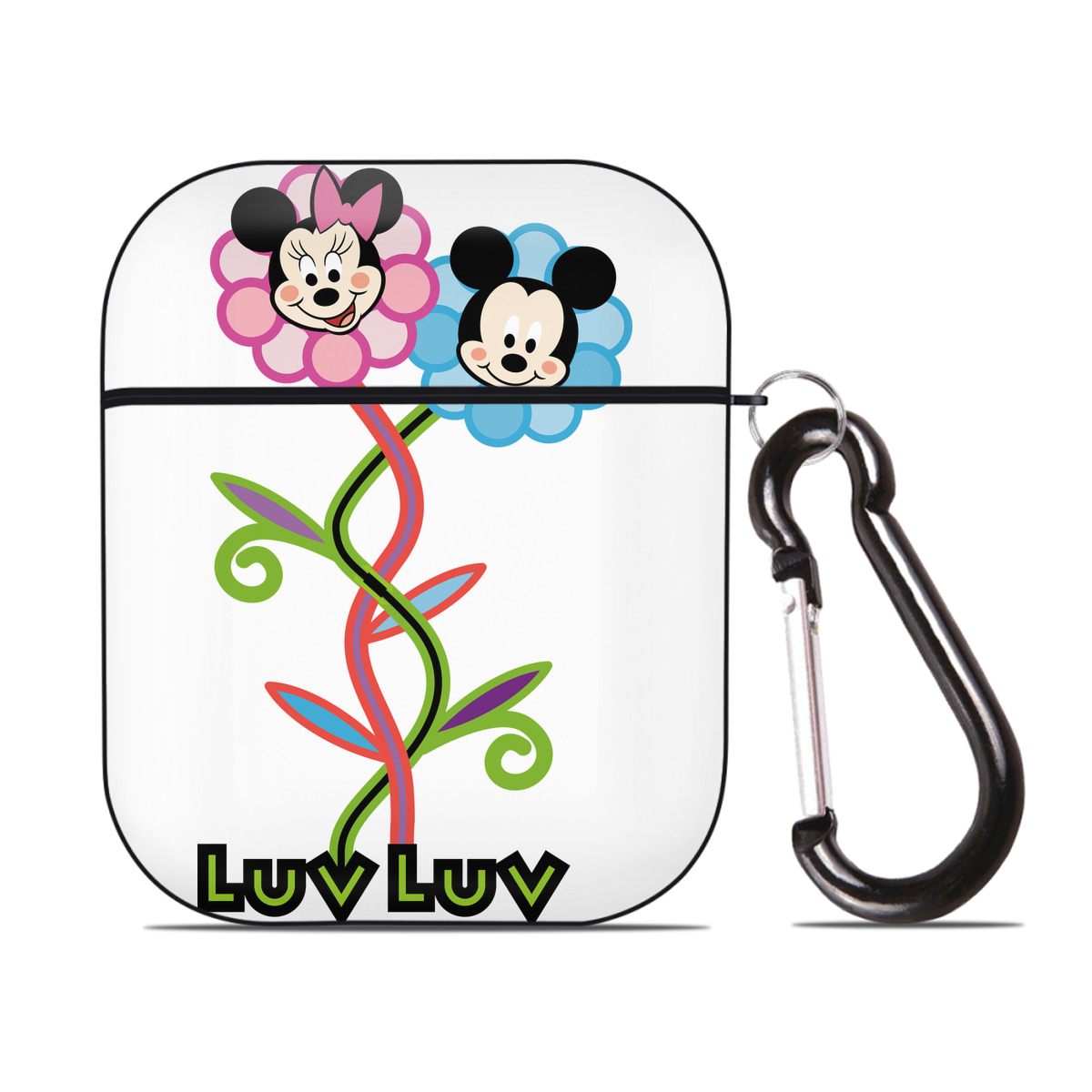 （画像用） ミッキーマウス Mickey Mouse AirPods 第2世代保護ケース ハードシェル ブラック 耐衝撃・防指紋・カラビナ付き