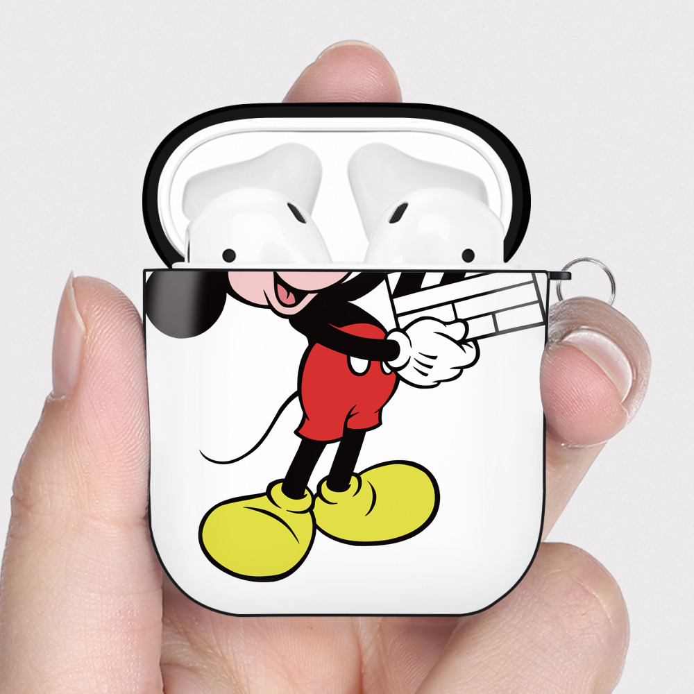 （画像用） ミッキーマウス Mickey Mouse AirPods 第2世代保護ケース ハードシェル ブラック 耐衝撃・防指紋・カラビナ付き