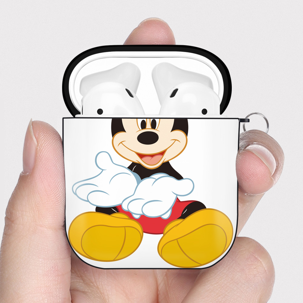（画像用） ミッキーマウス Mickey Mouse AirPods 第2世代保護ケース ハードシェル ブラック 耐衝撃・防指紋・カラビナ付き
