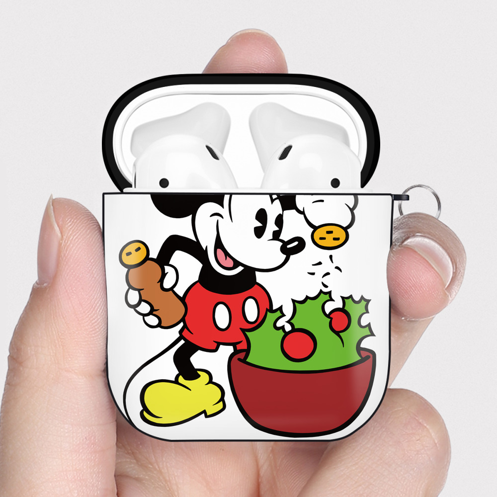 （画像用） ミッキーマウス Mickey Mouse AirPods 第2世代保護ケース ハードシェル ブラック 耐衝撃・防指紋・カラビナ付き