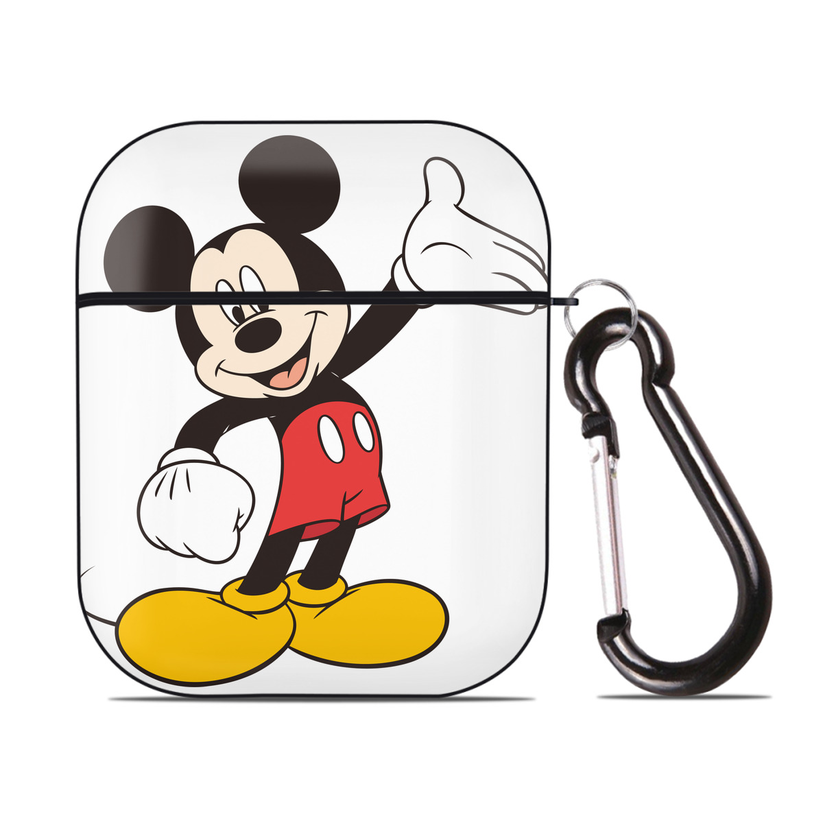 （画像用） ミッキーマウス Mickey Mouse AirPods 第2世代保護ケース ハードシェル ブラック 耐衝撃・防指紋・カラビナ付き